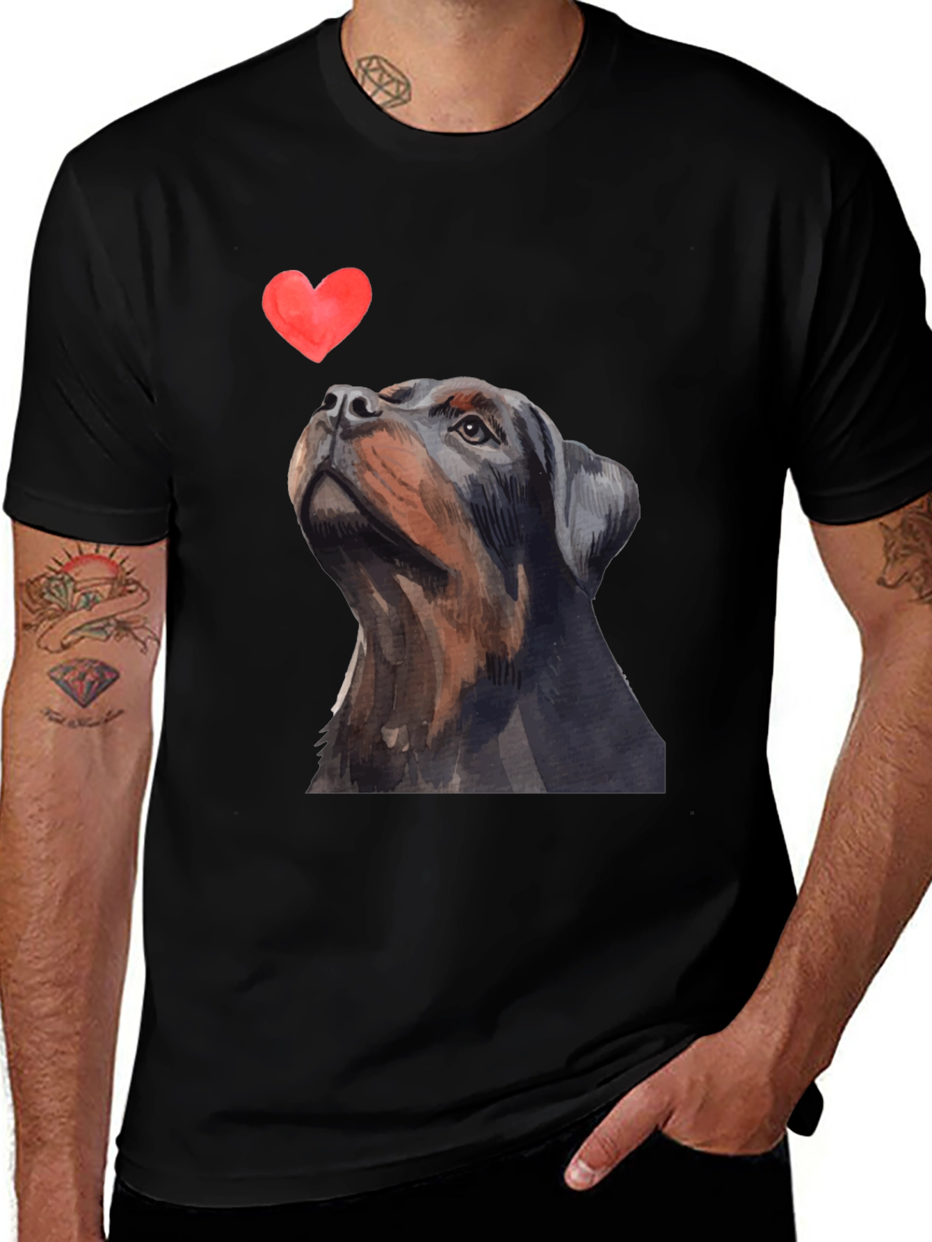 Rottweiler Dog Heart T-Shirt - Mens Black Graphic Tee