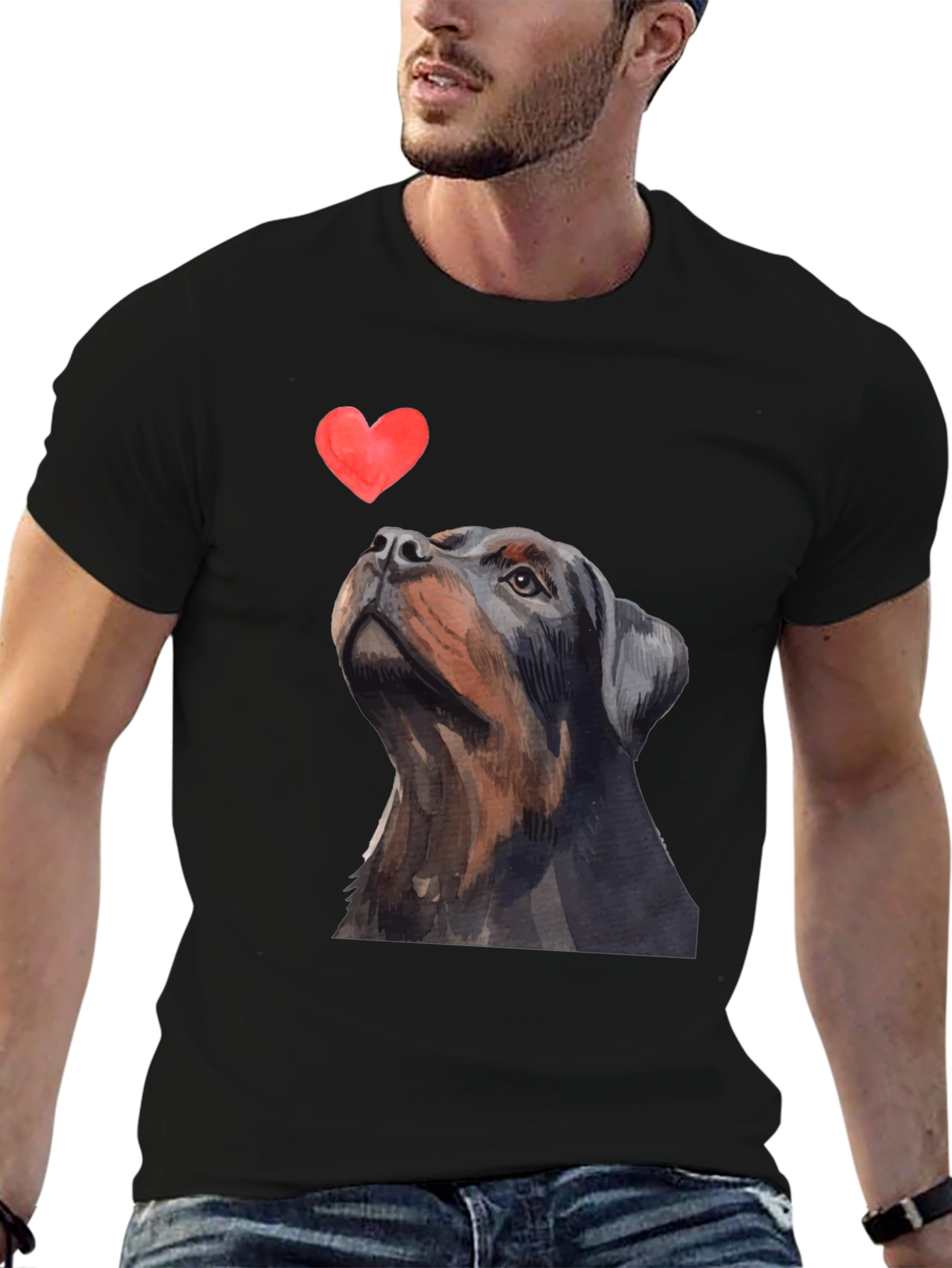 Rottweiler Dog Heart T-Shirt - Mens Black Graphic Tee