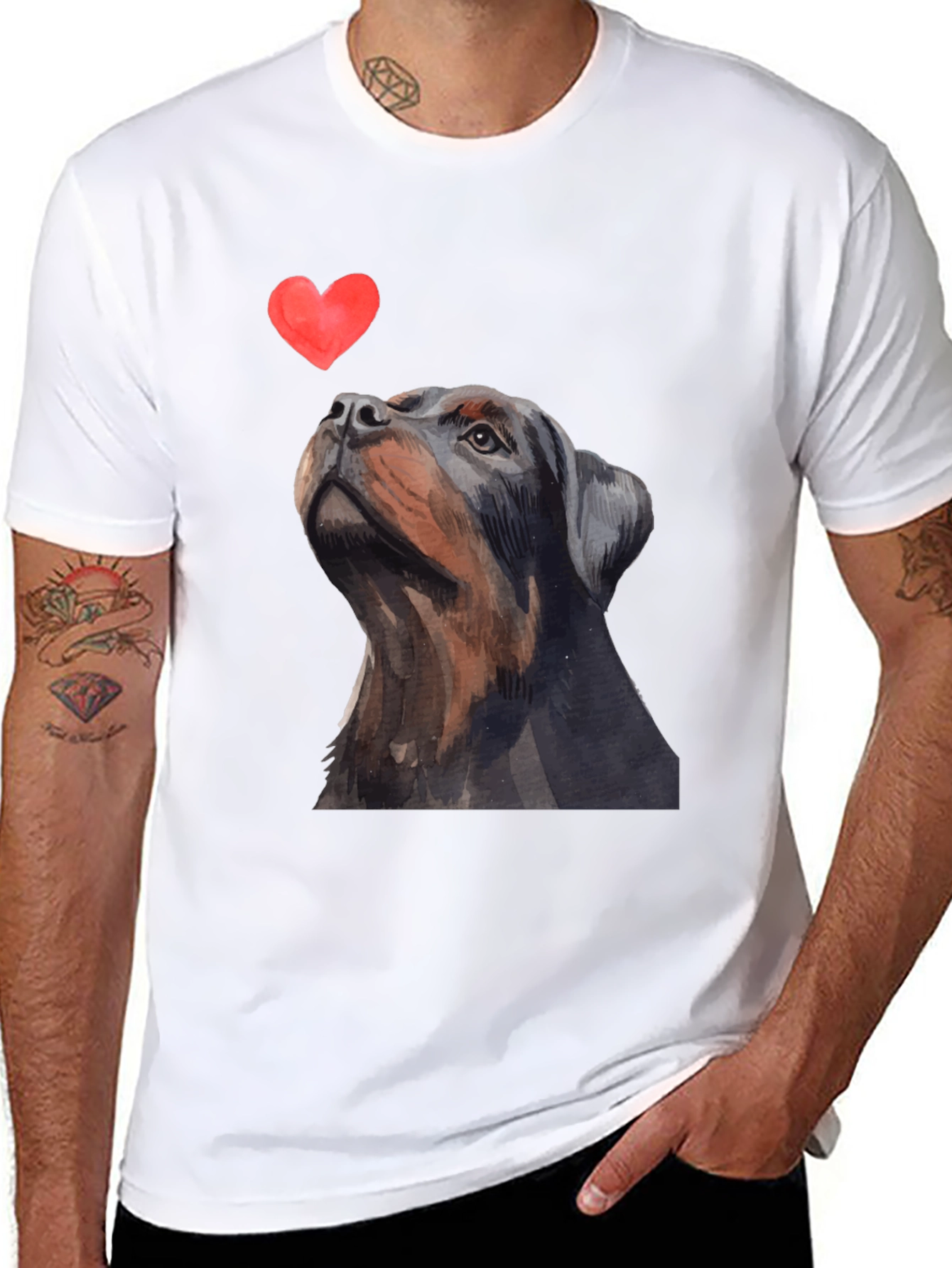 Rottweiler Dog Heart T-Shirt - Mens Black Graphic Tee