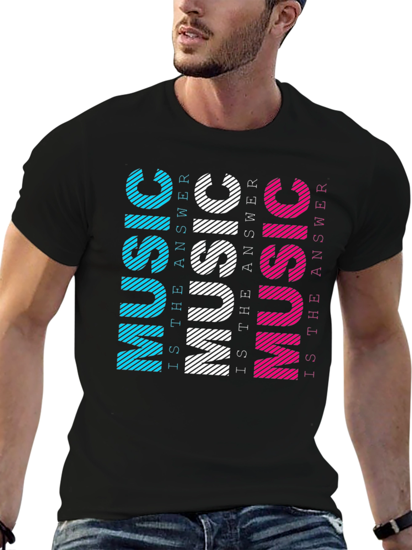 Music is the Answer Mens Black T-Shirt