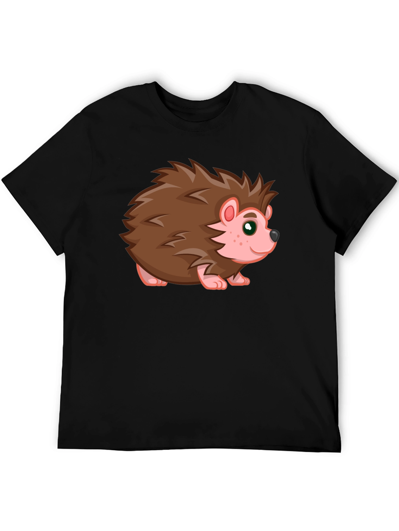 Cute Hedgehog Graphic Tee - Black Cotton T-Shirt