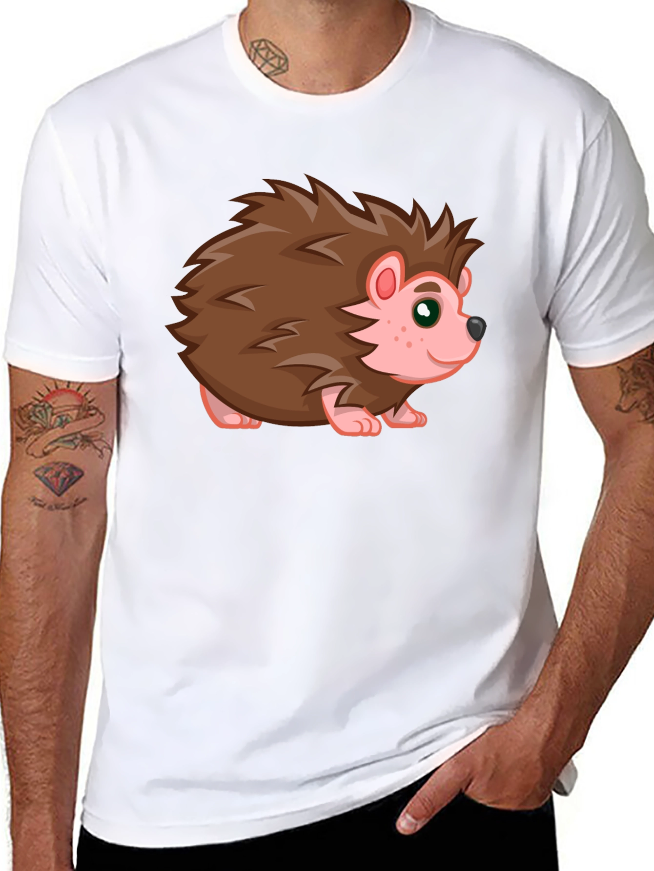 Cute Hedgehog Graphic Tee - Black Cotton T-Shirt