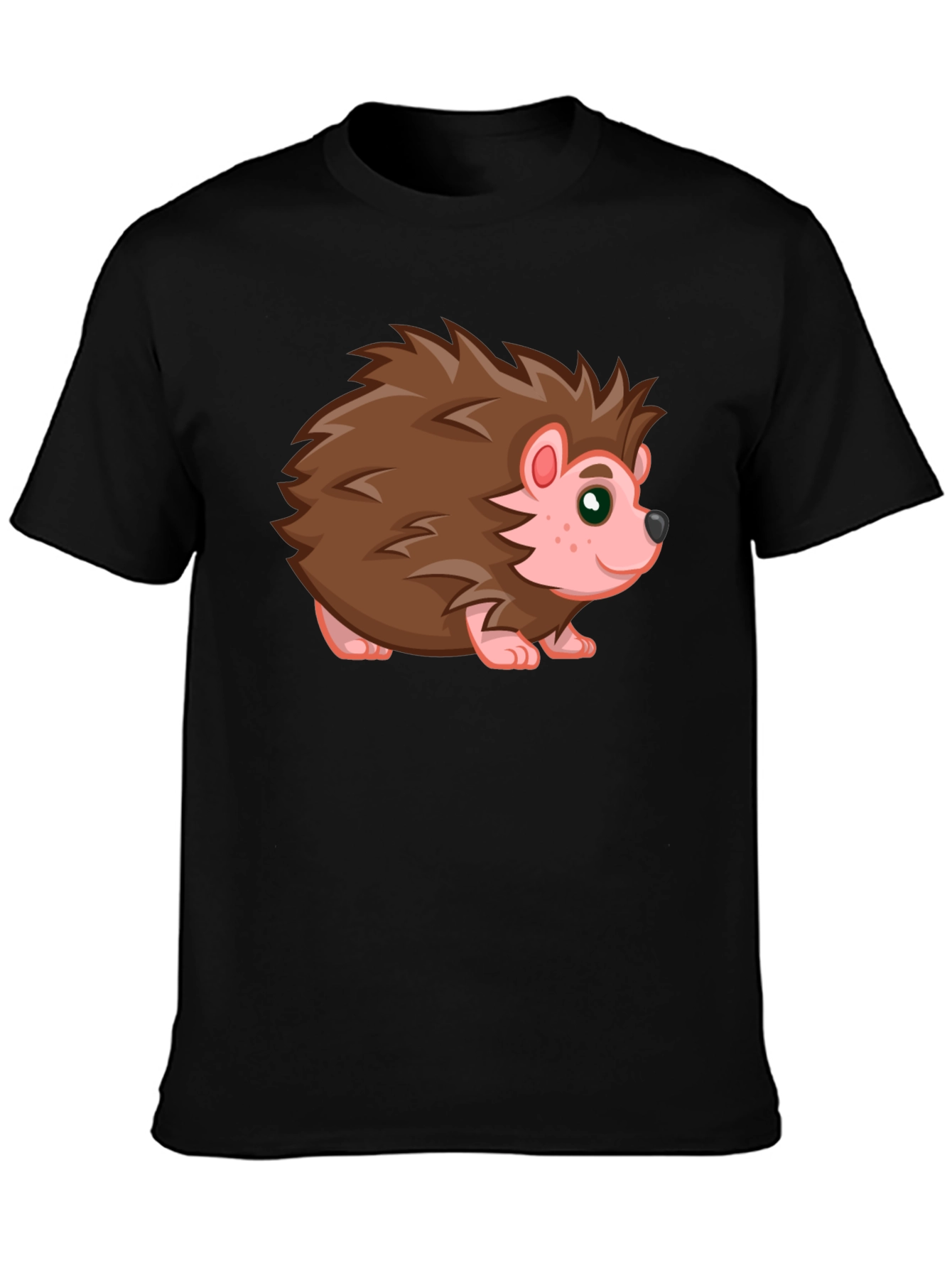 Cute Hedgehog Graphic Tee - Black Cotton T-Shirt
