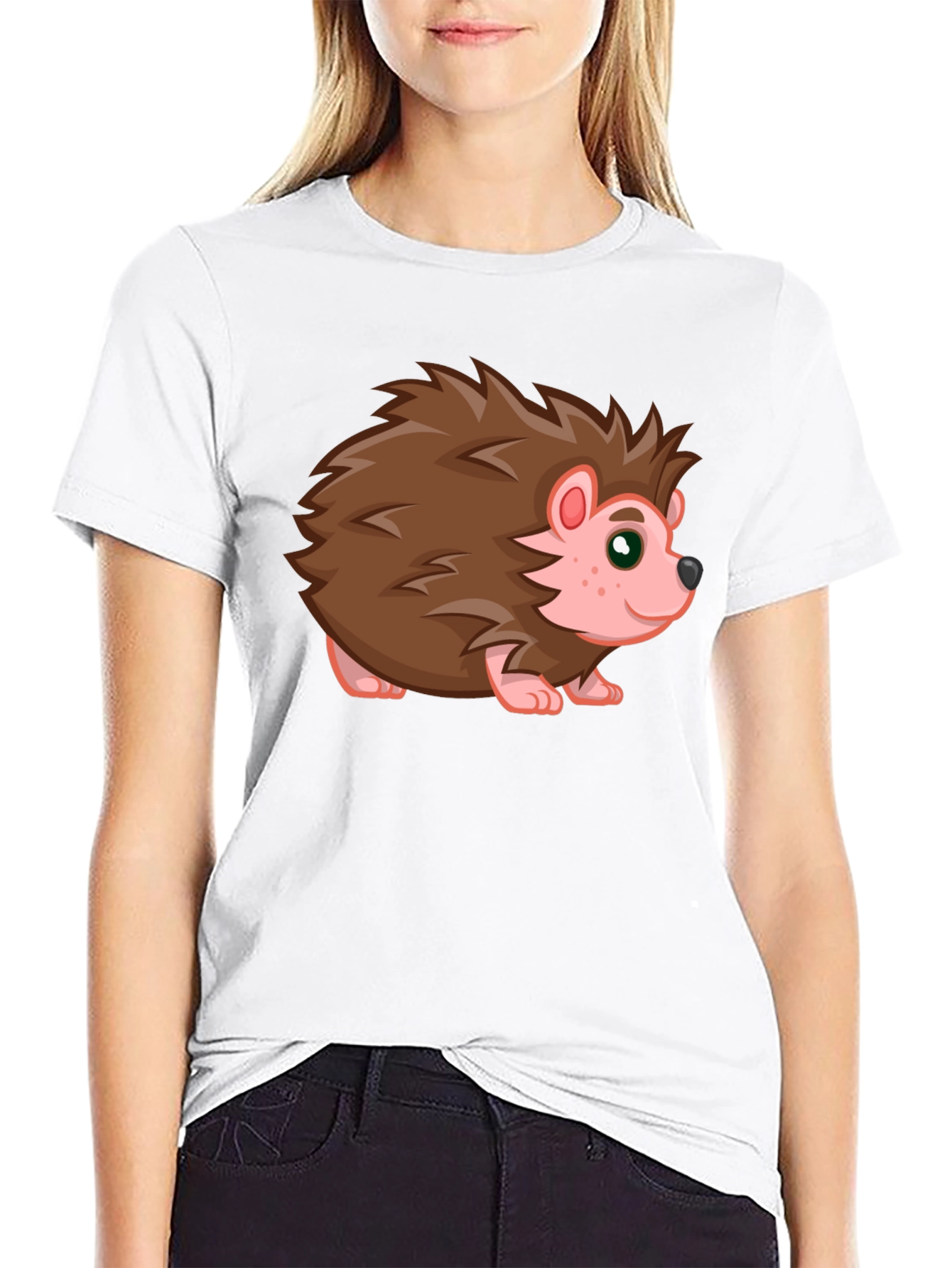 Cute Hedgehog Graphic Tee - Black Cotton T-Shirt