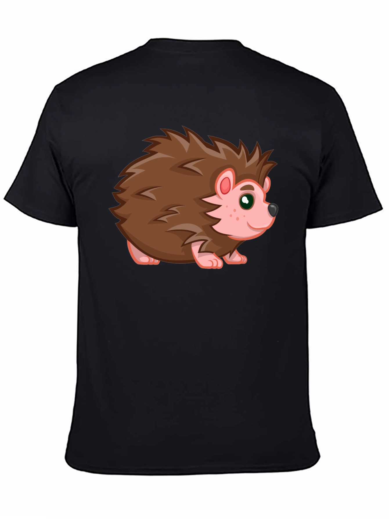 Cute Hedgehog Graphic Tee - Black Cotton T-Shirt