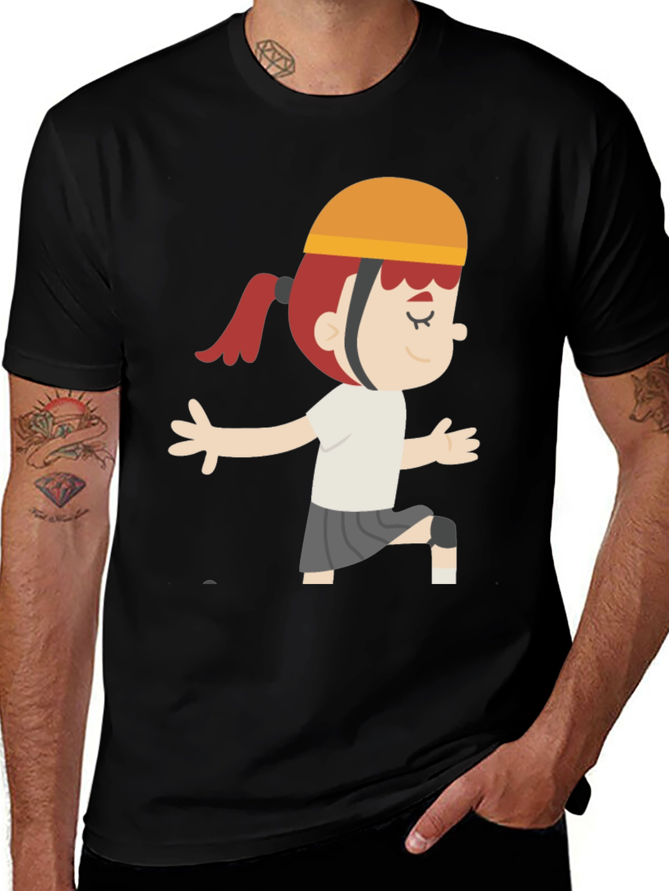 Cartoon Girl Graphic T-Shirt - Black Casual Tee