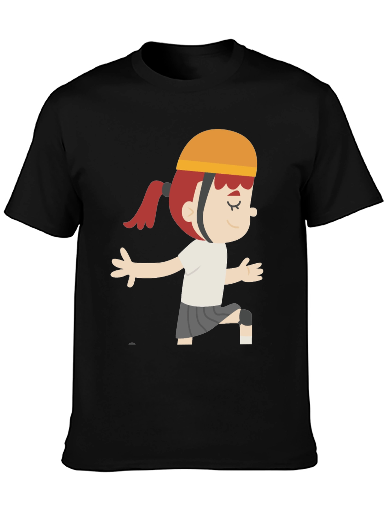Cartoon Girl Graphic T-Shirt - Black Casual Tee