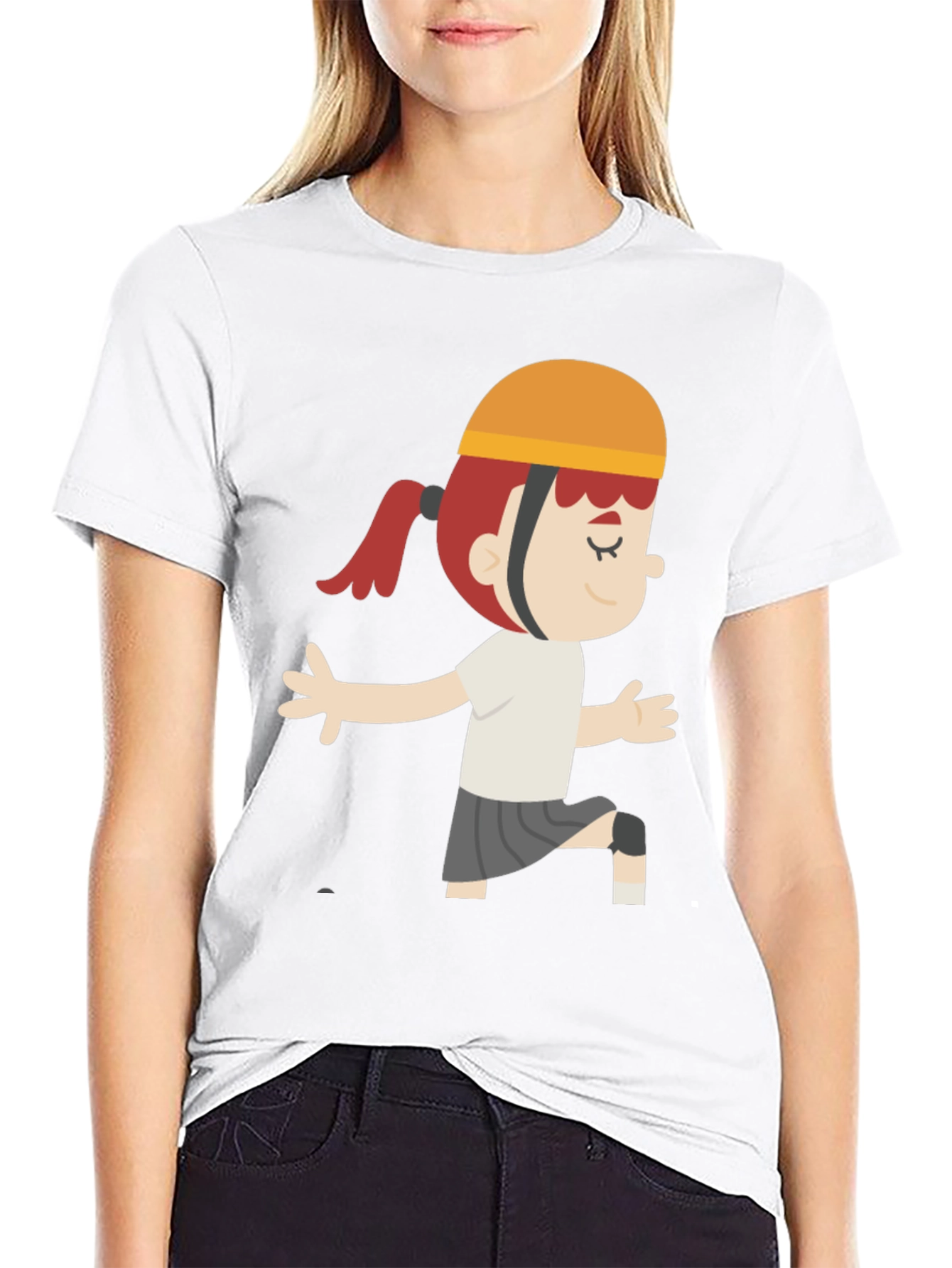 Cartoon Girl Graphic T-Shirt - Black Casual Tee