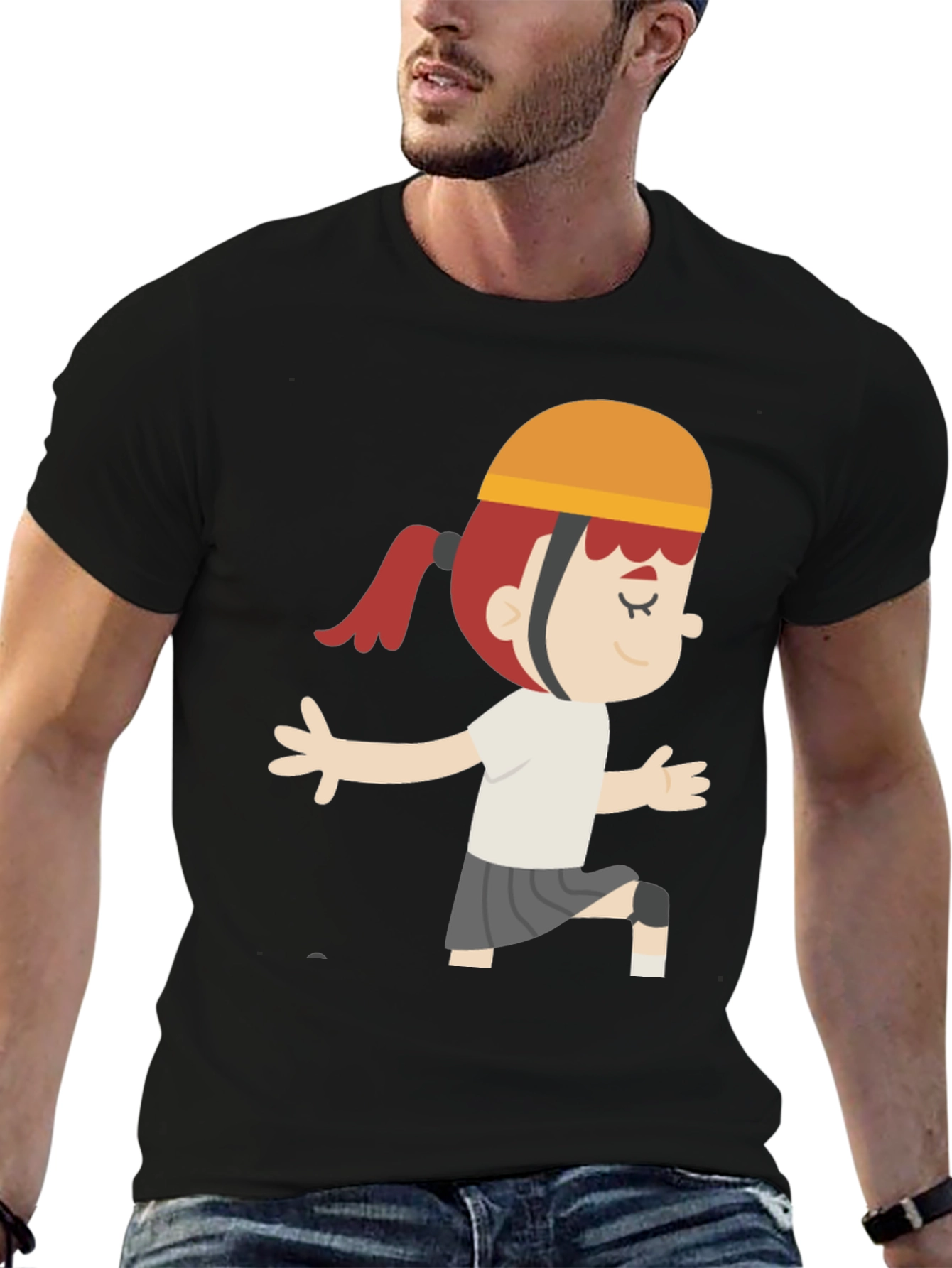 Cartoon Girl Graphic T-Shirt - Black Casual Tee