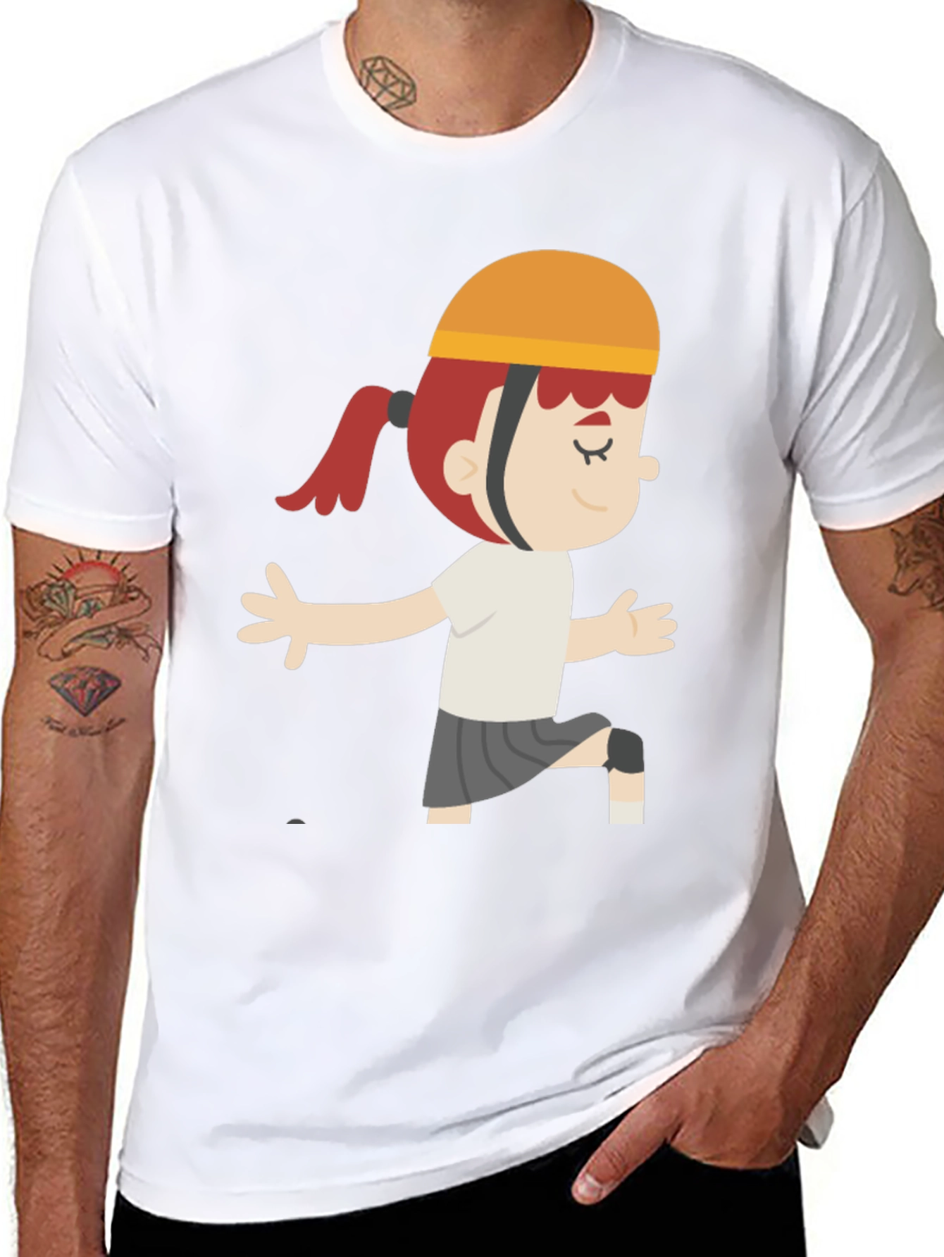 Cartoon Girl Graphic T-Shirt - Black Casual Tee