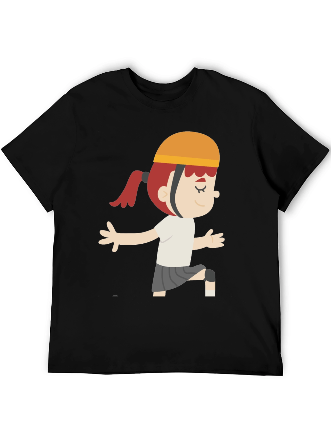 Cartoon Girl Graphic T-Shirt - Black Casual Tee