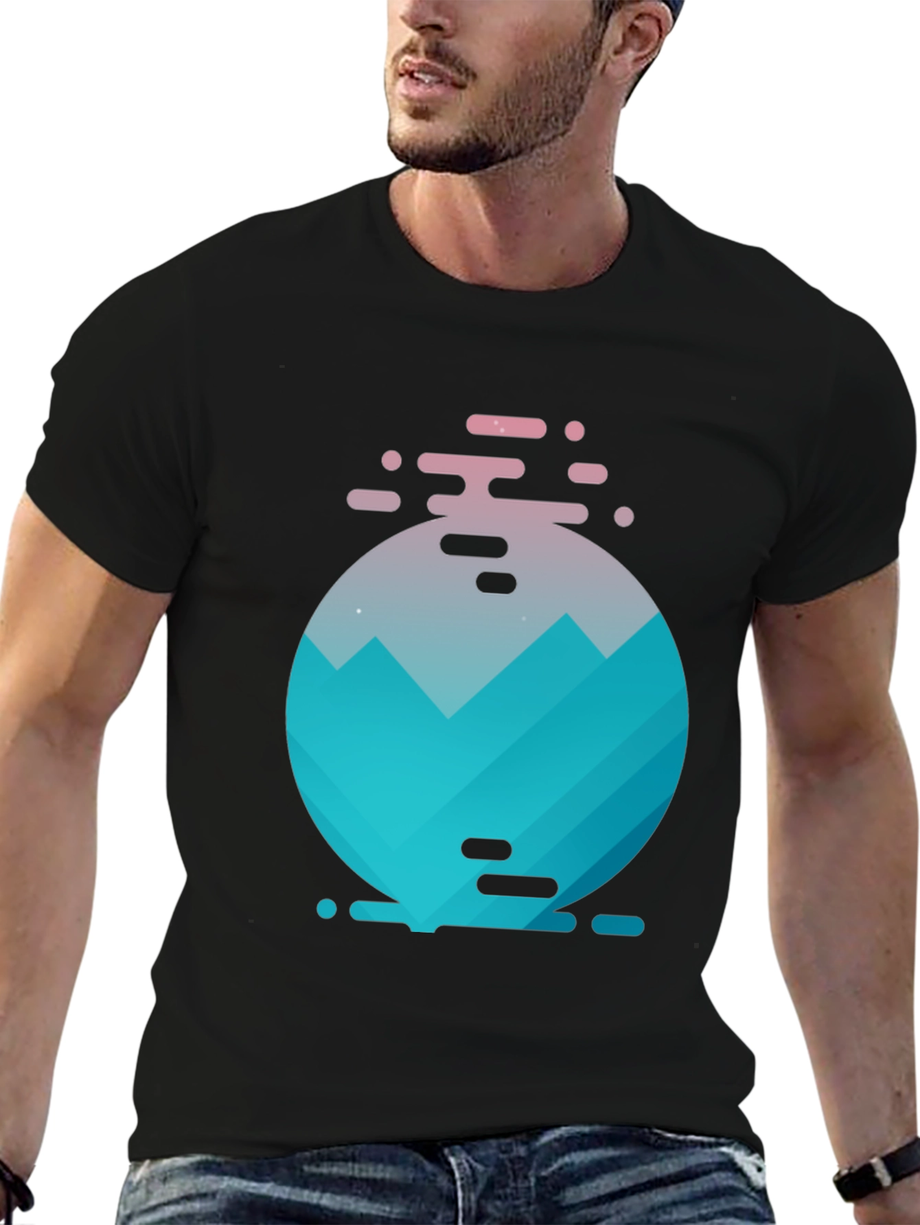 Geometric Mountain Graphic Tee - Black