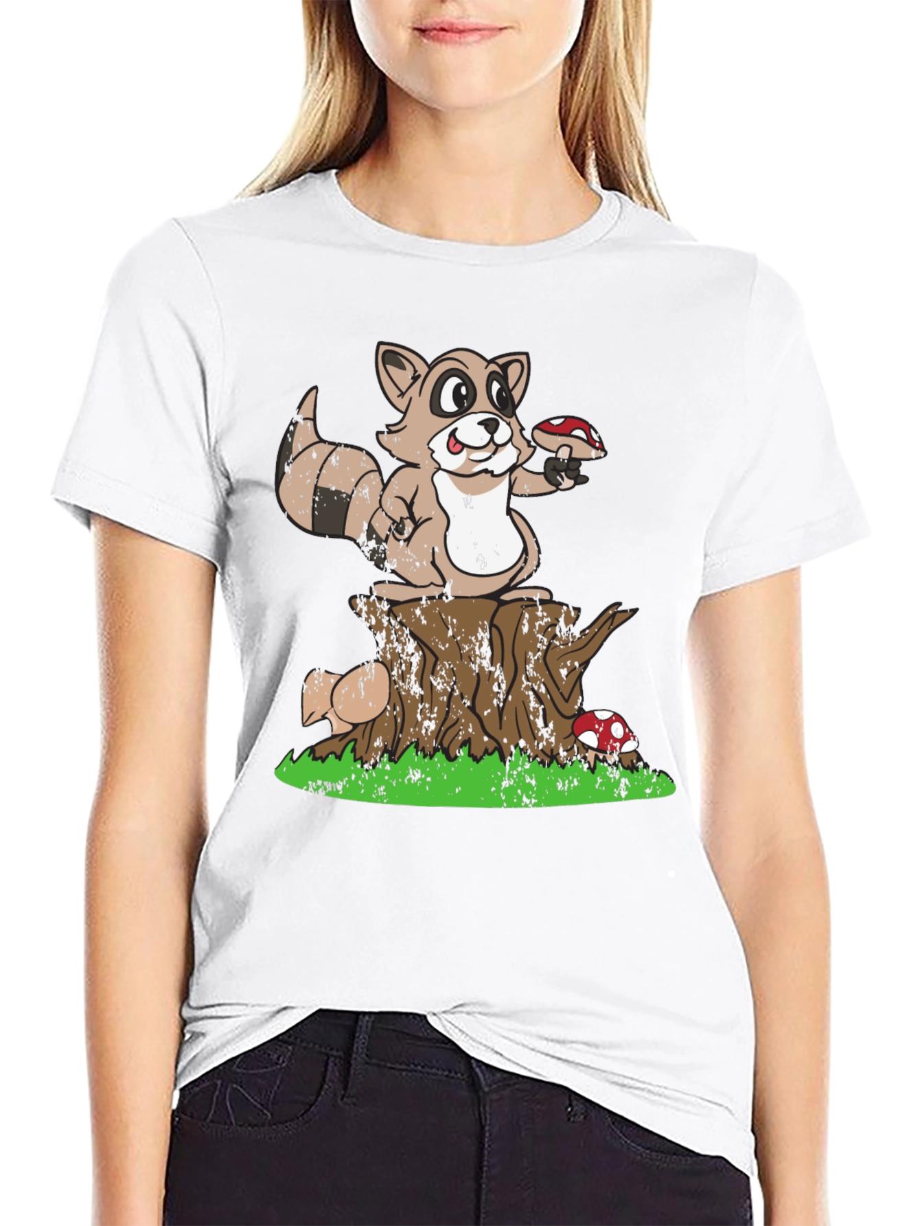 Raccoon & Mushroom Graphic Tee - Nature Lover T-Shirt