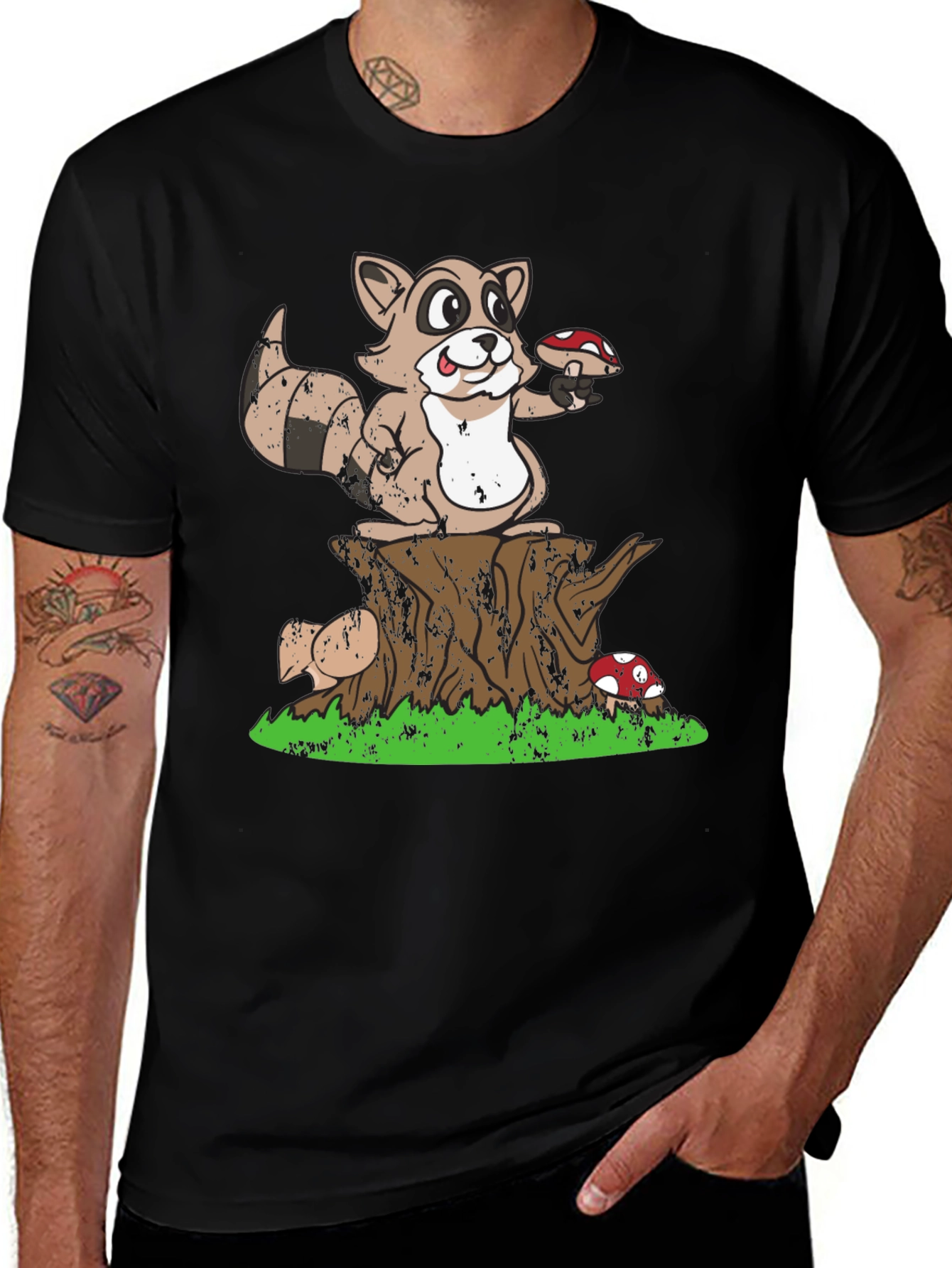 Raccoon & Mushroom Graphic Tee - Nature Lover T-Shirt