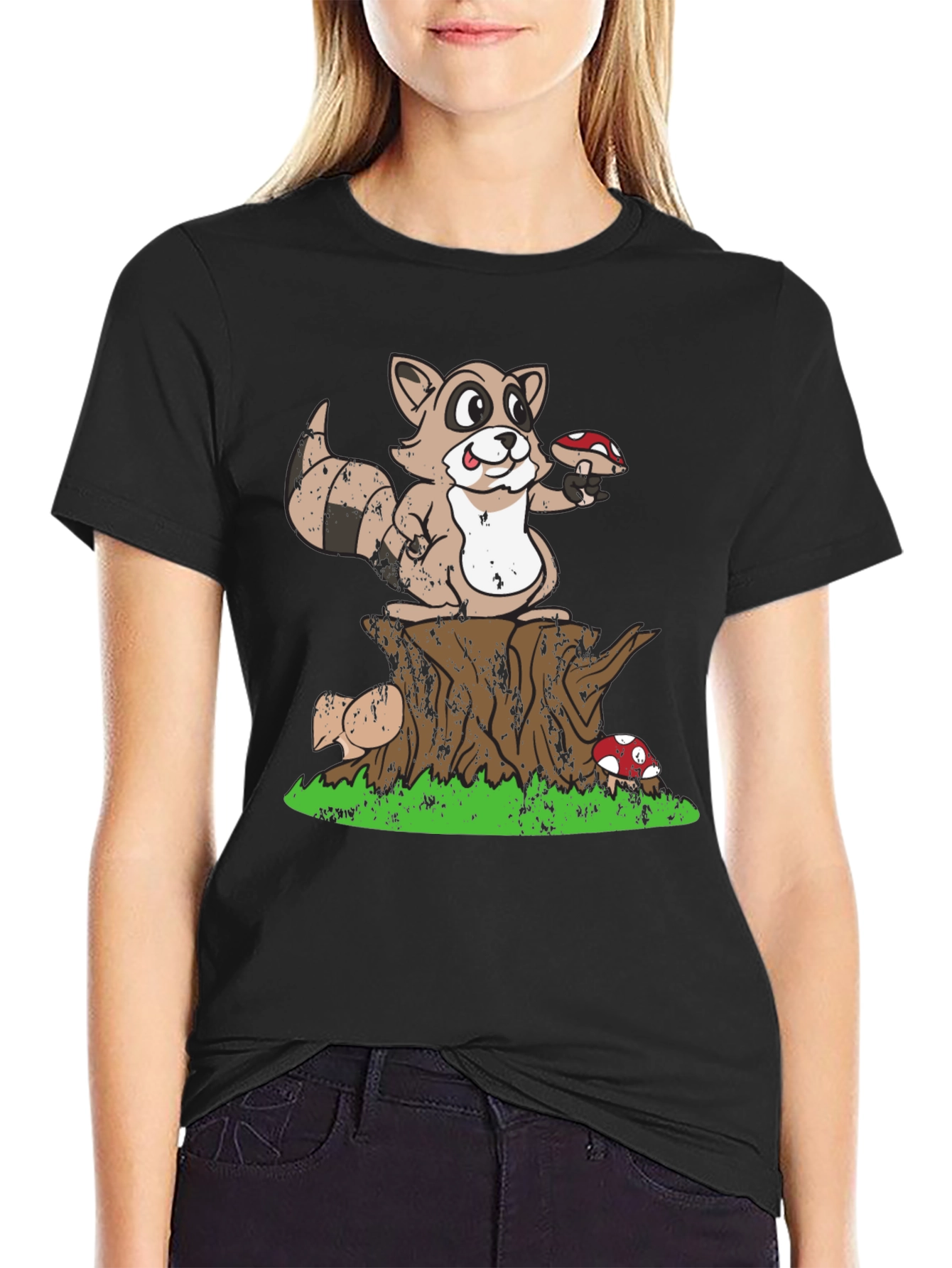 Raccoon & Mushroom Graphic Tee - Nature Lover T-Shirt