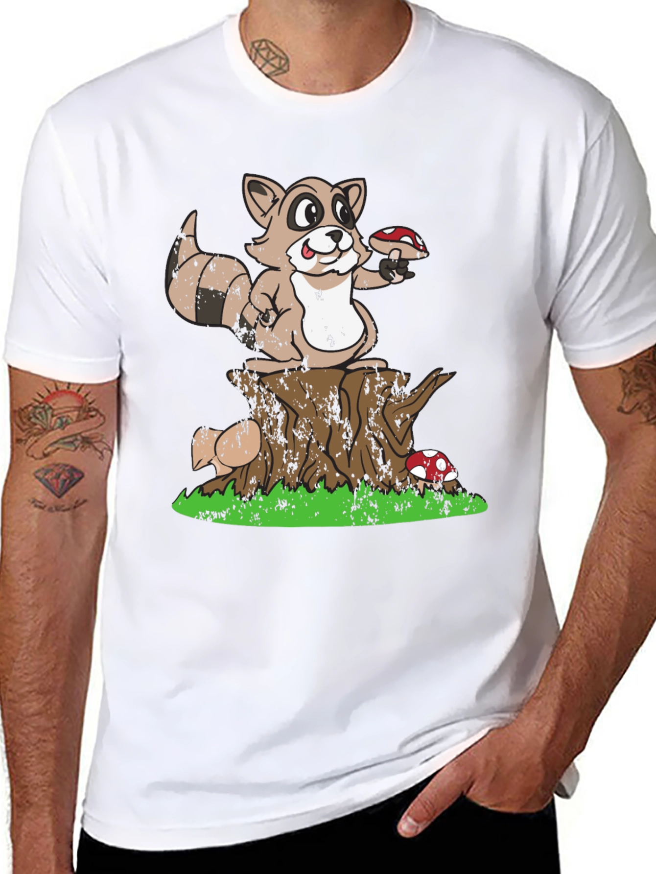 Raccoon & Mushroom Graphic Tee - Nature Lover T-Shirt