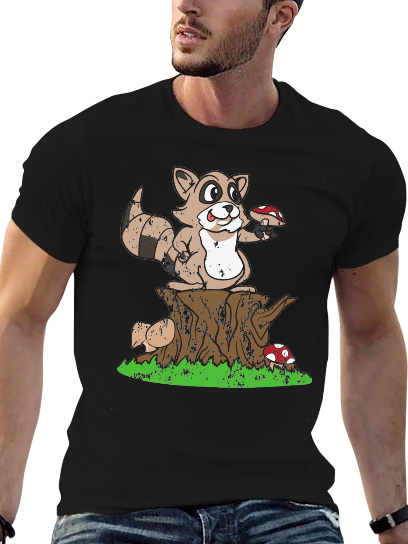 Raccoon & Mushroom Graphic Tee - Nature Lover T-Shirt