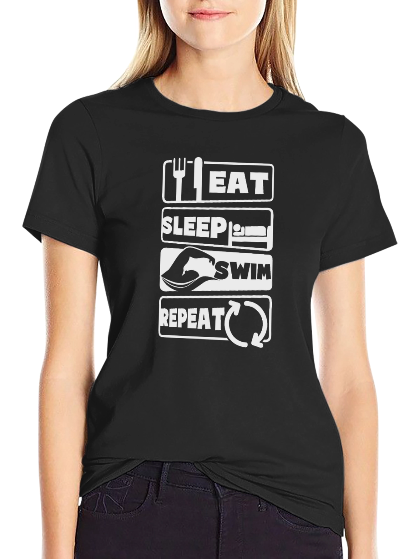 Eat Sleep Swim Repeat Black T-Shirt