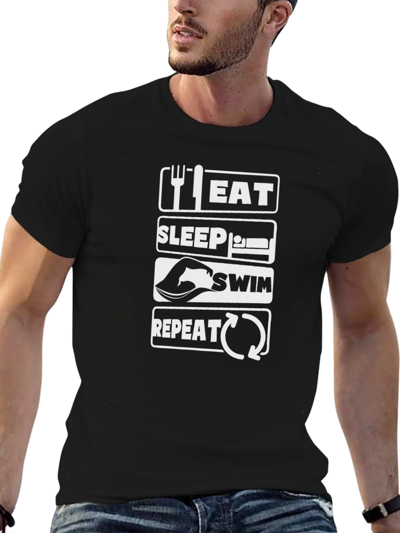 Eat Sleep Swim Repeat Black T-Shirt