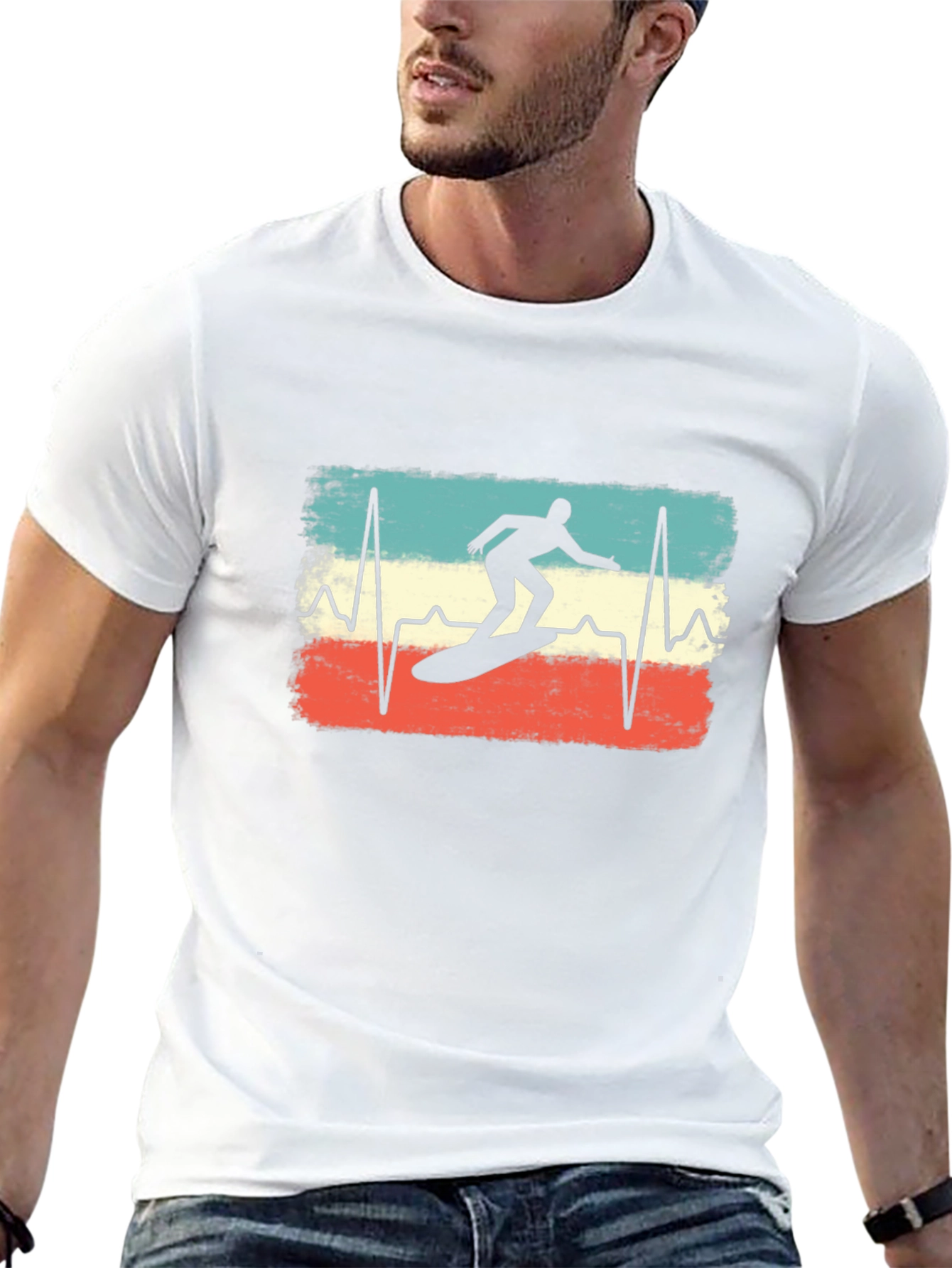 Retro Surfer Heartbeat T-Shirt