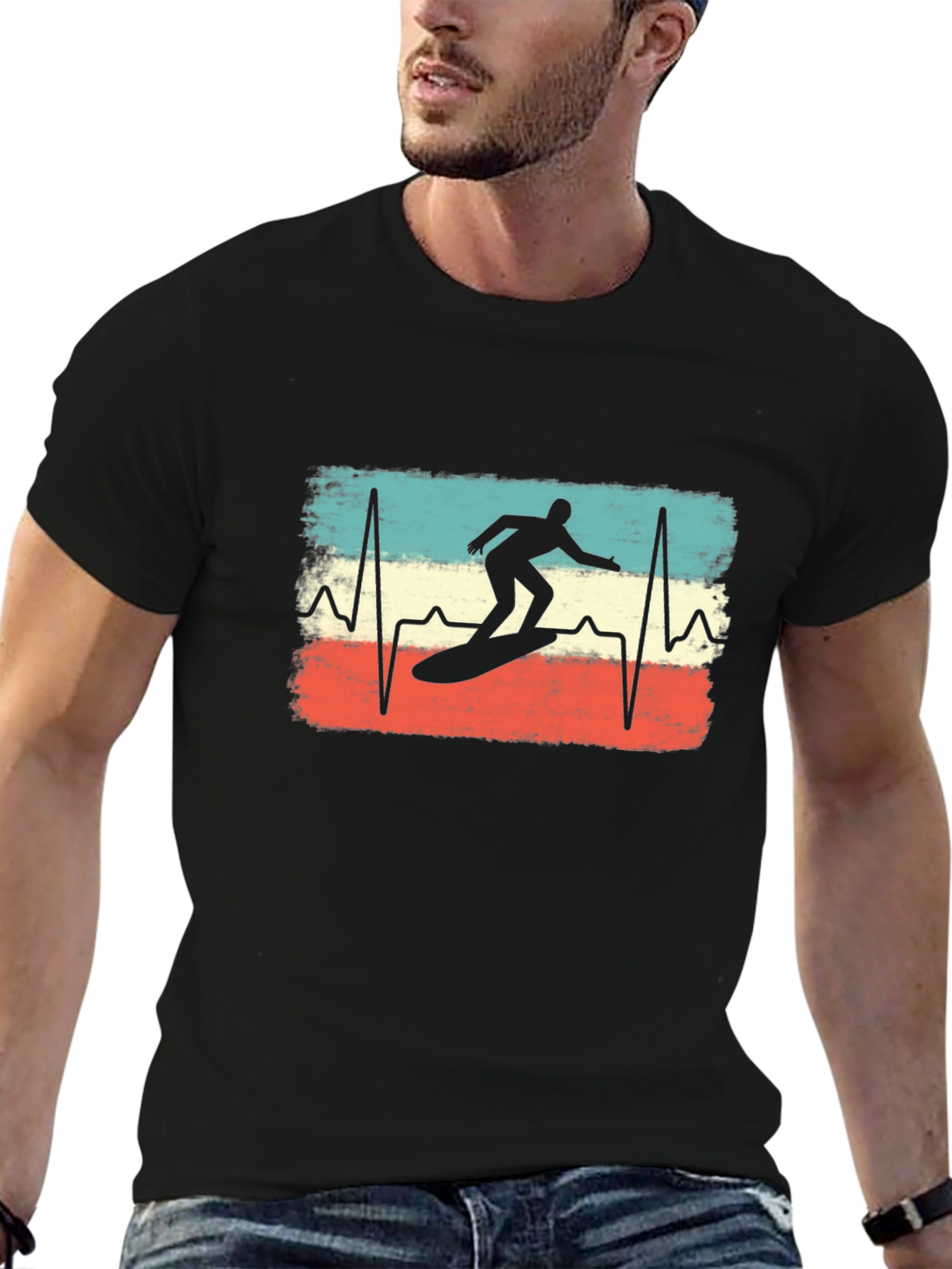 Retro Surfer Heartbeat T-Shirt