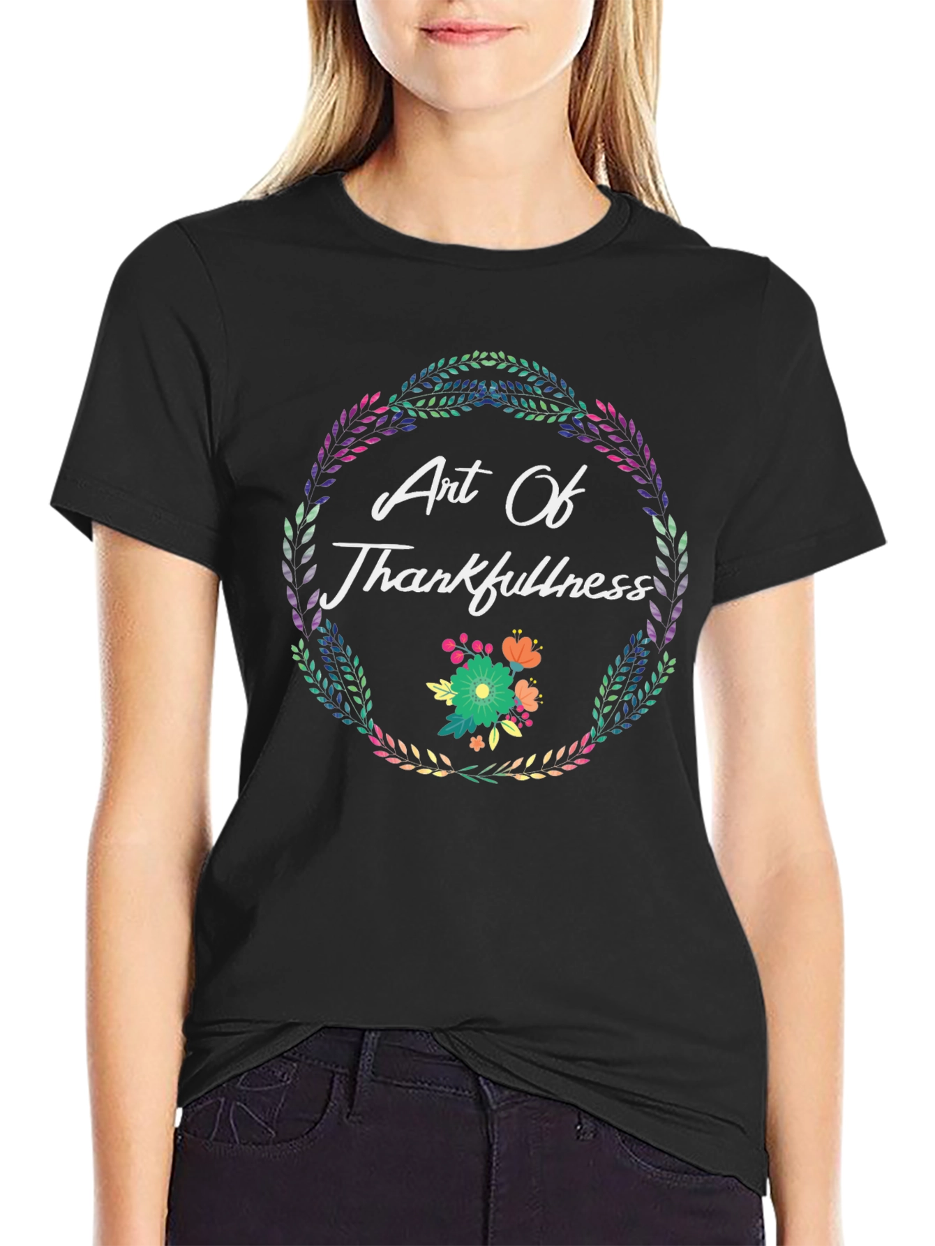 Art Of Thankfulness T-Shirt Floral Wreath Design
