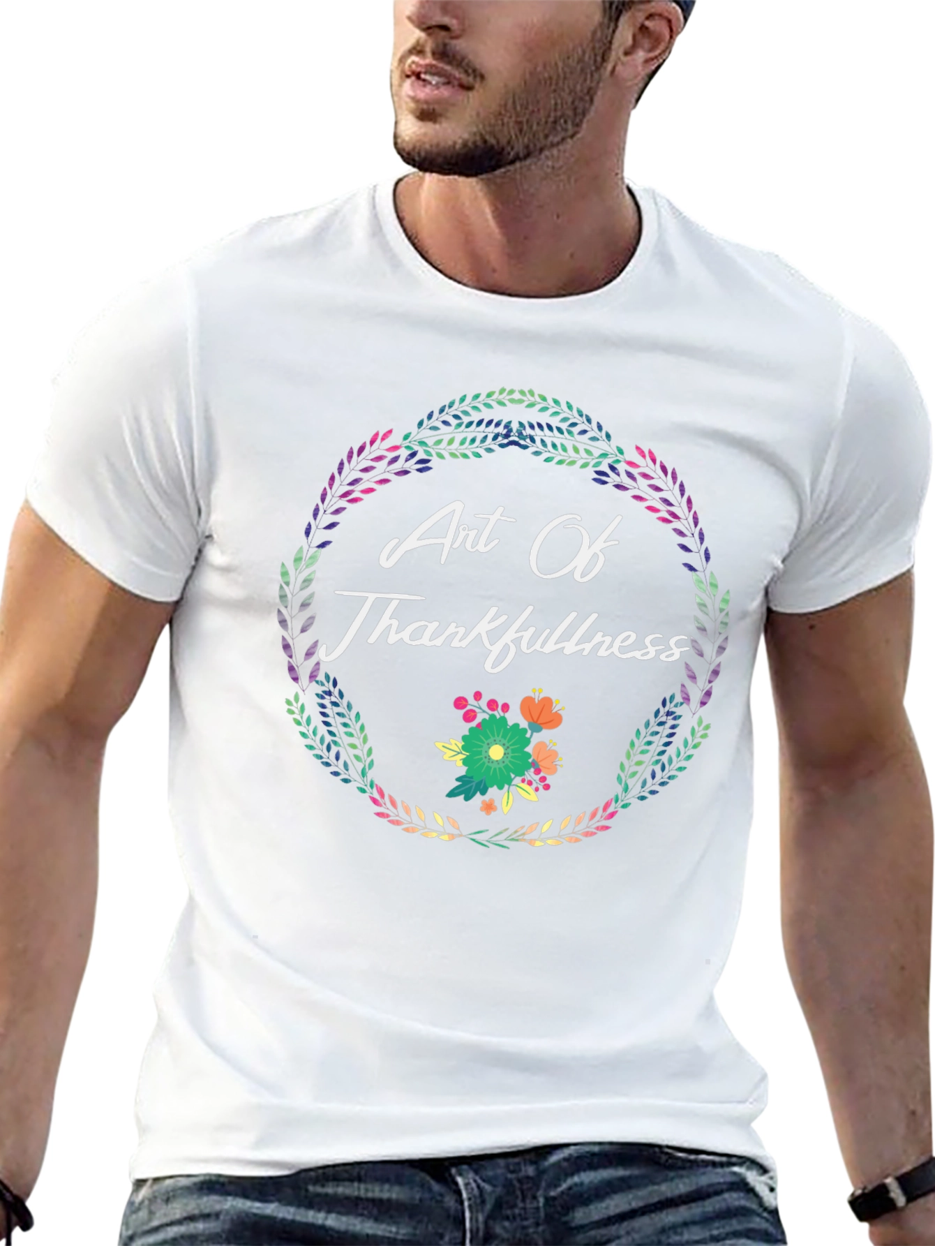 Art Of Thankfulness T-Shirt Floral Wreath Design