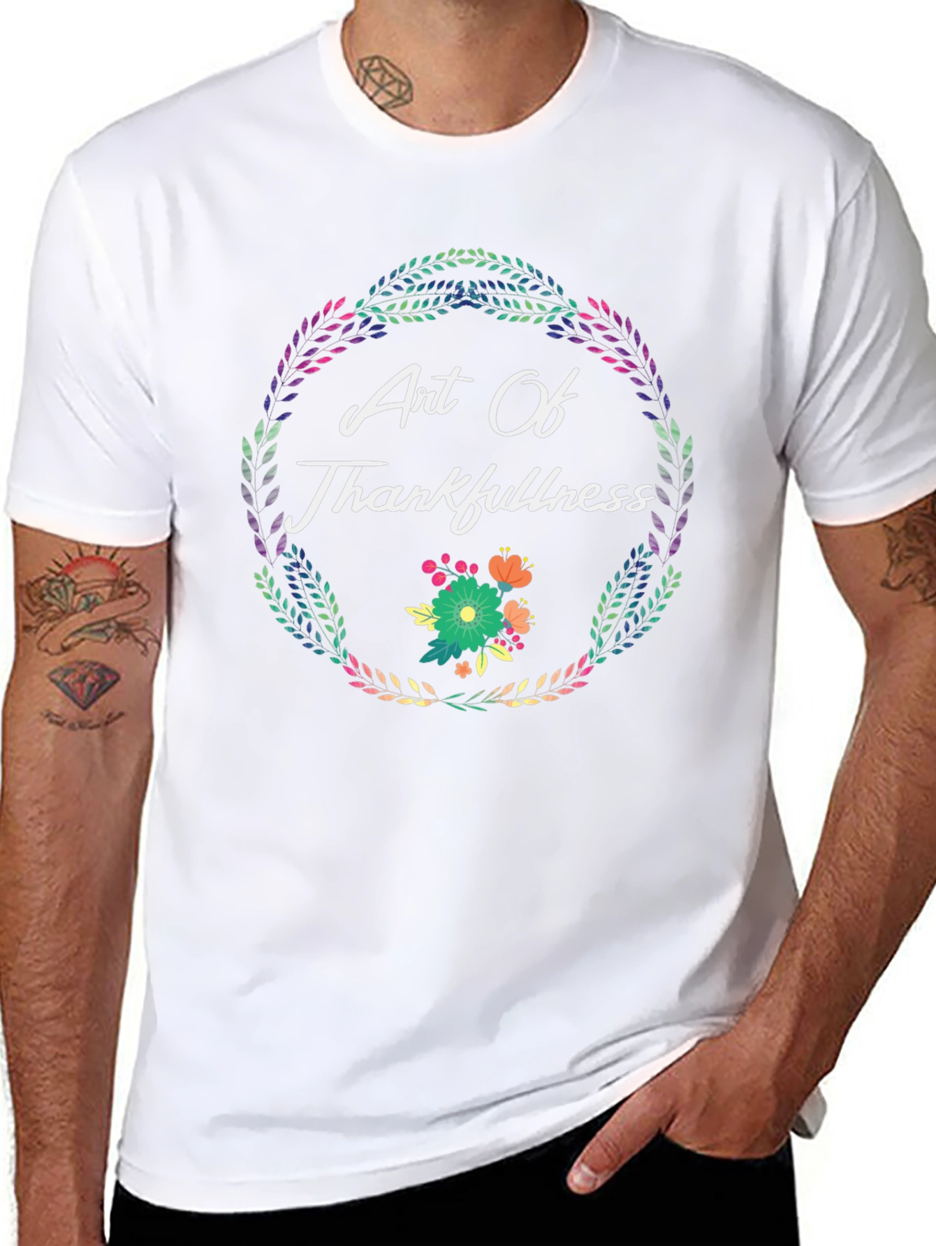 Art Of Thankfulness T-Shirt Floral Wreath Design