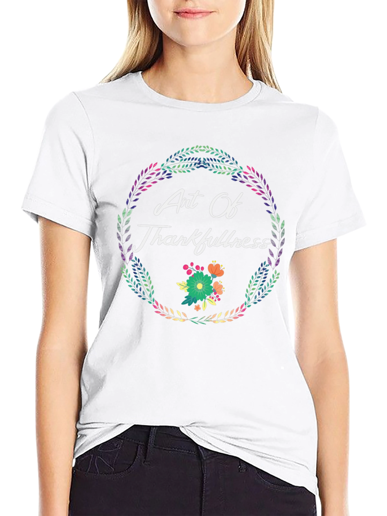 Art Of Thankfulness T-Shirt Floral Wreath Design