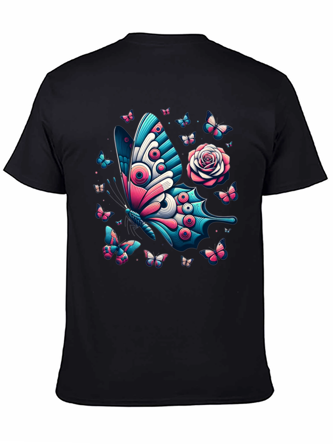 Butterfly & Rose Graphic Print Tee - Black