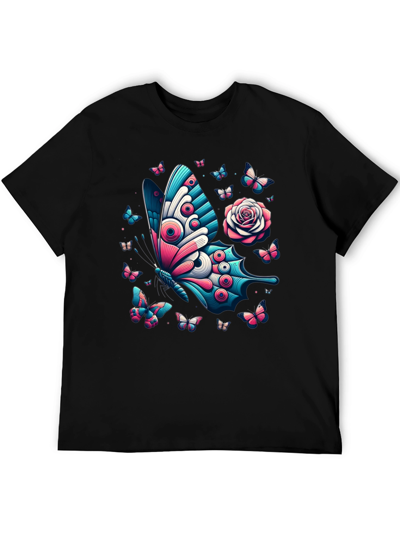 Butterfly & Rose Graphic Print Tee - Black