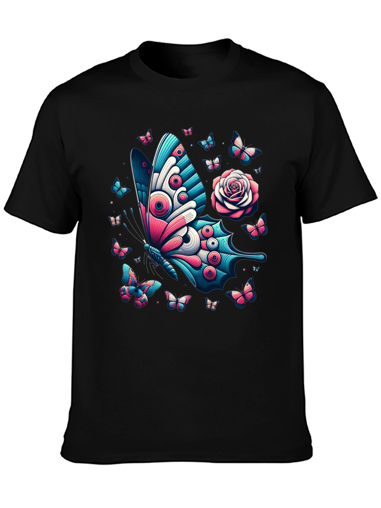 Butterfly & Rose Graphic Print Tee - Black