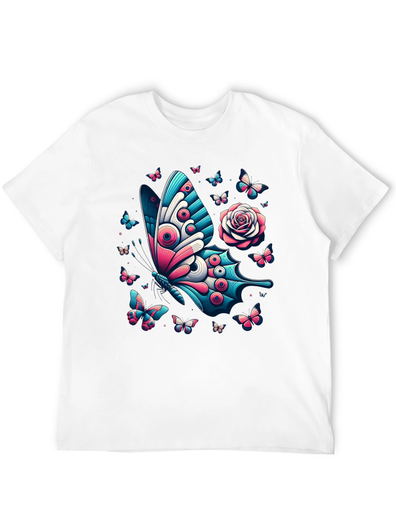 Butterfly & Rose Graphic Print Tee - Black