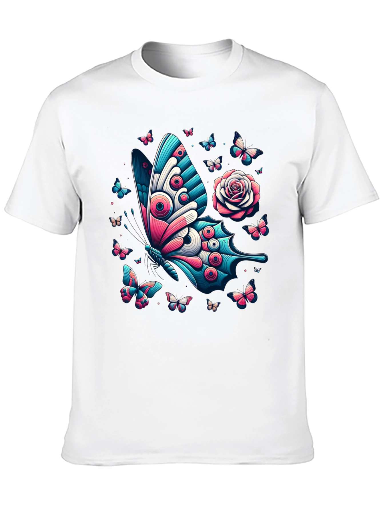 Butterfly & Rose Graphic Print Tee - Black