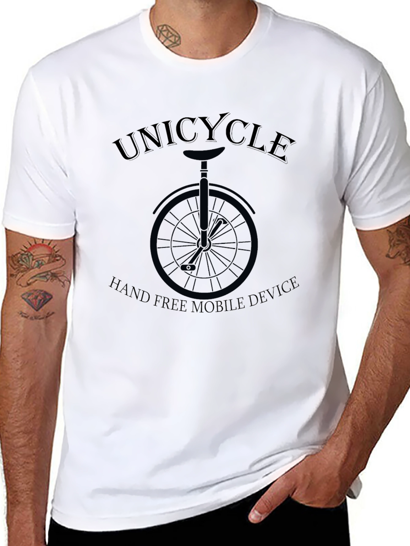 Unicycle Hand Free Mobile Device Graphic Tee