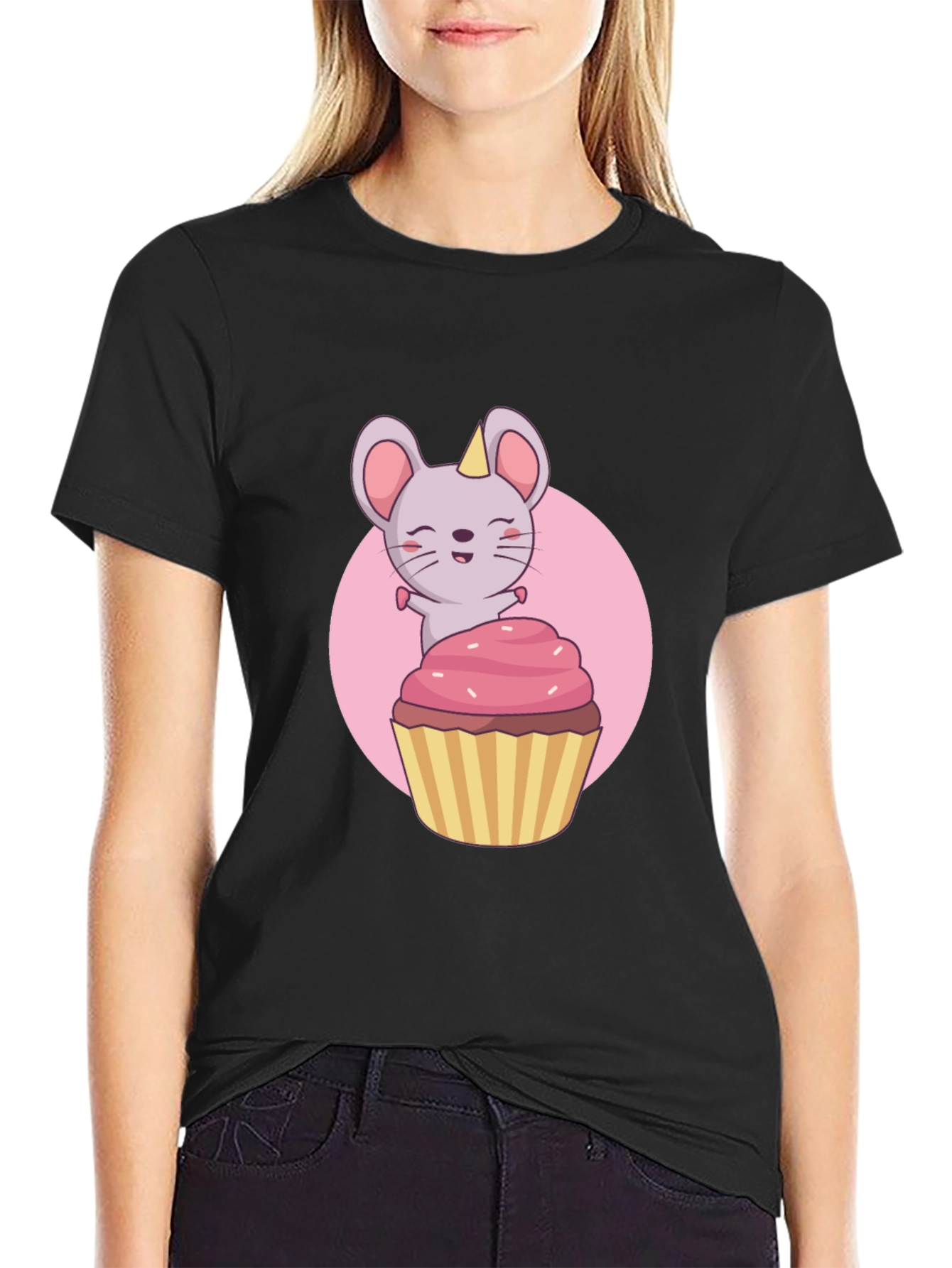 Cute Mouse Cupcake T-Shirt - Black