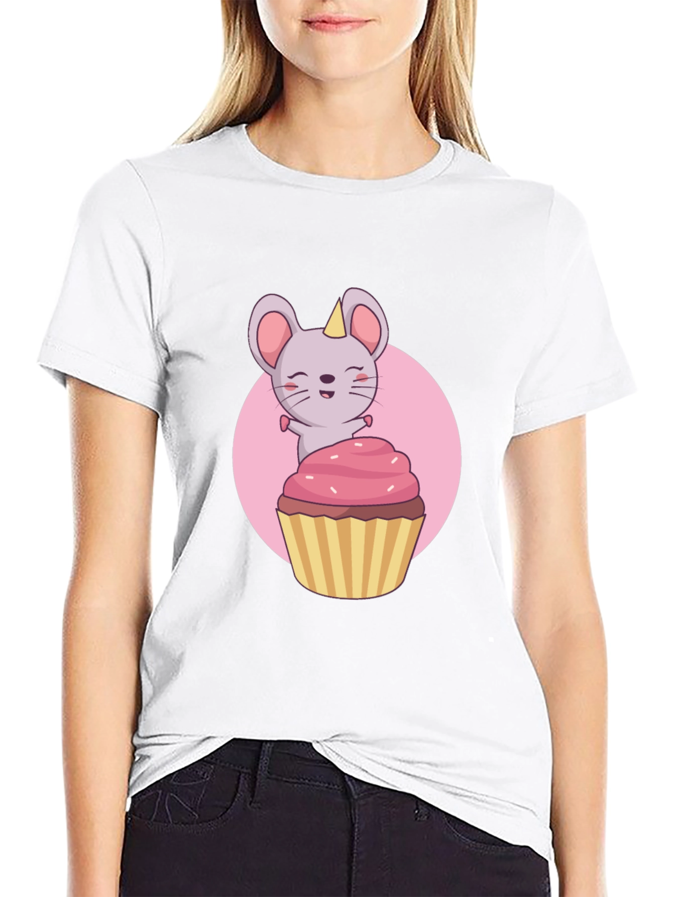Cute Mouse Cupcake T-Shirt - Black