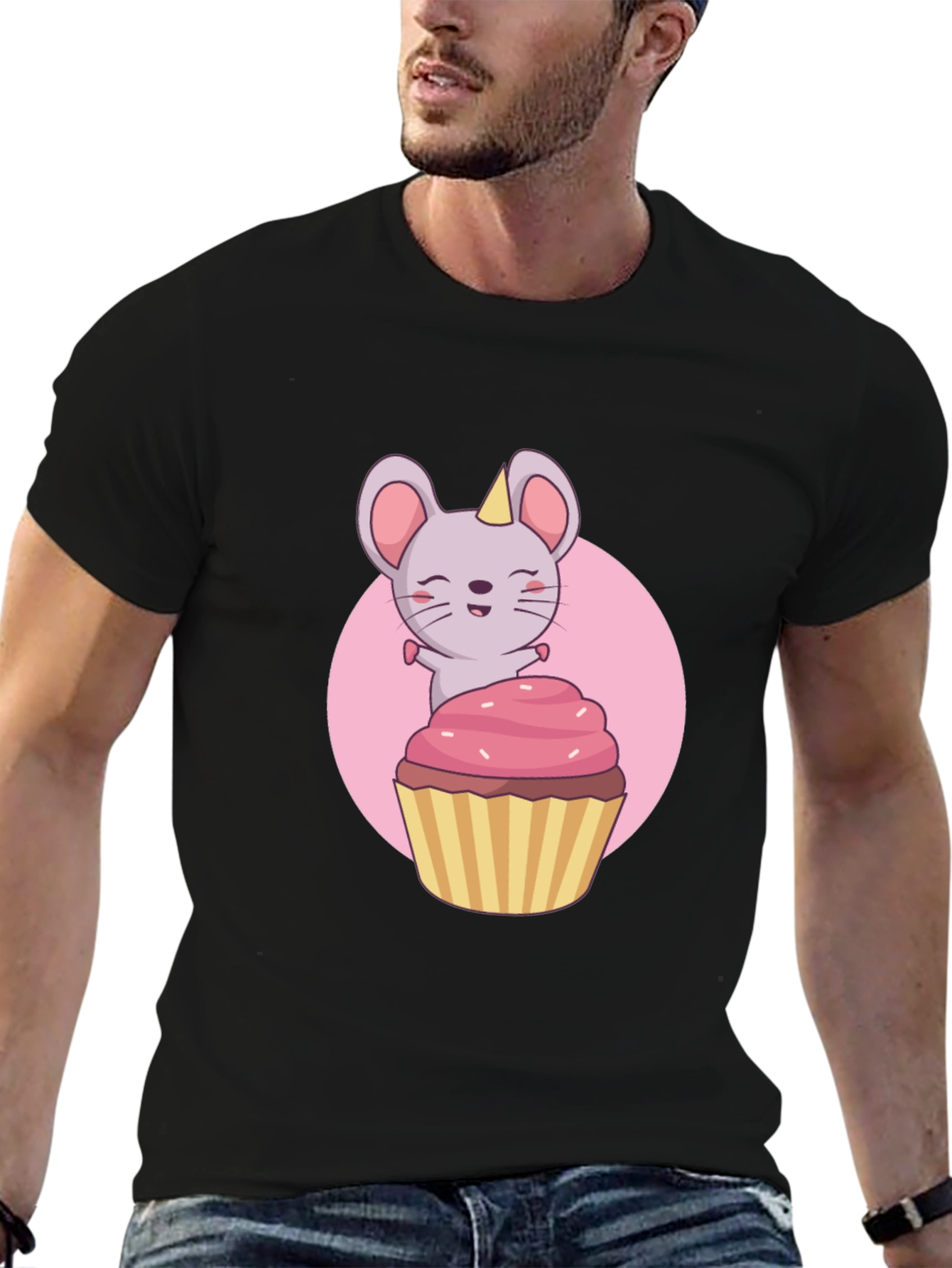 Cute Mouse Cupcake T-Shirt - Black