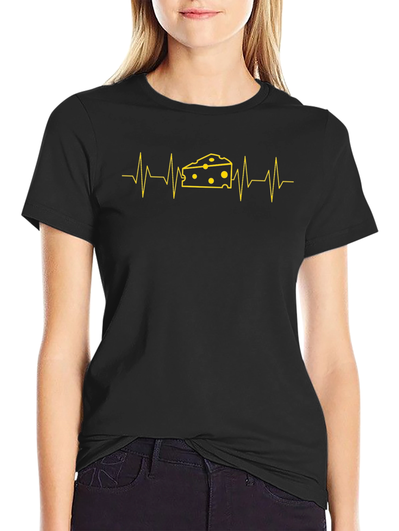 Cheese Heartbeat Graphic Tee - Black Cotton T-Shirt