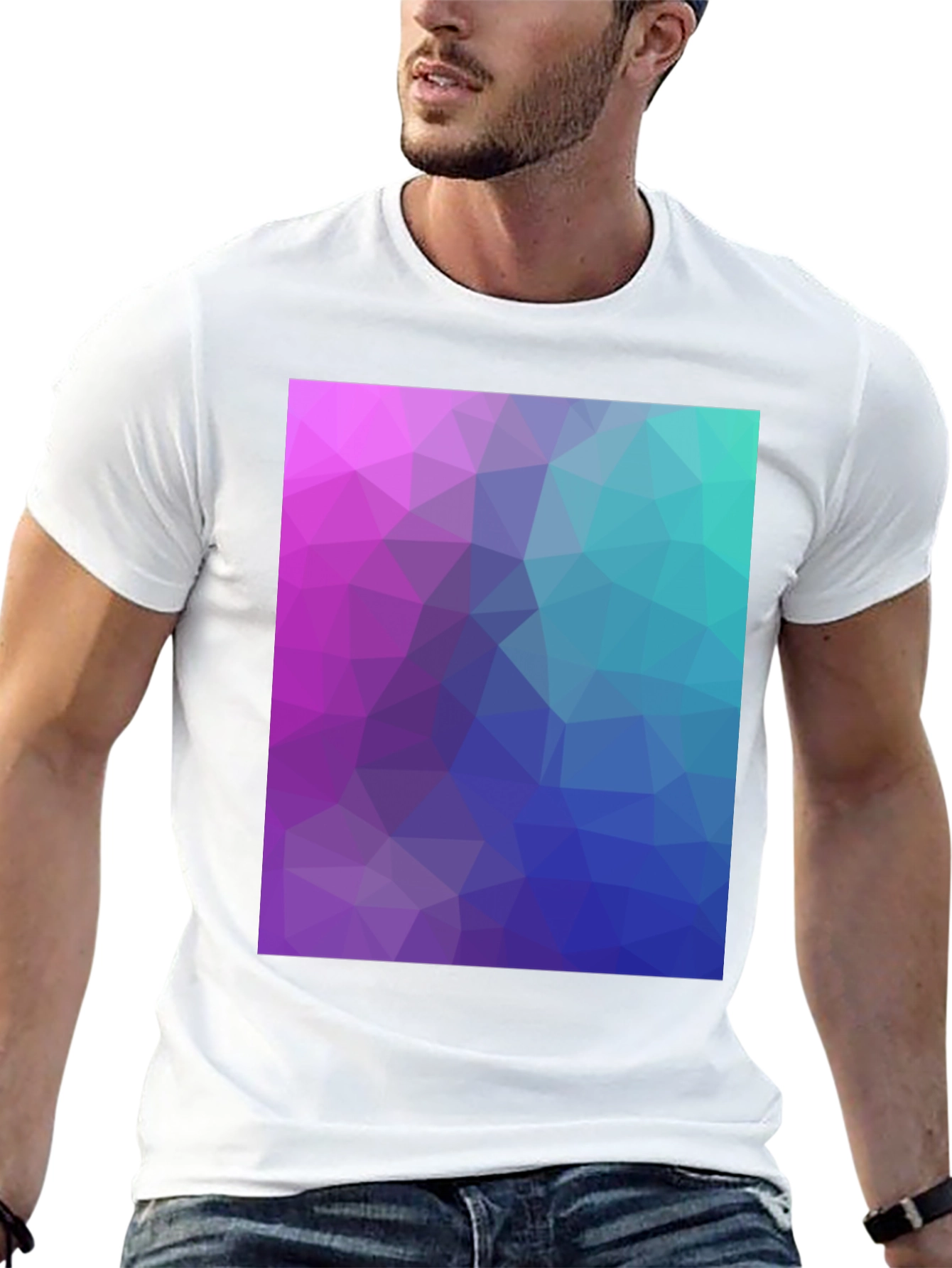 Geometric Triangle Print Black Crew Neck T-Shirt