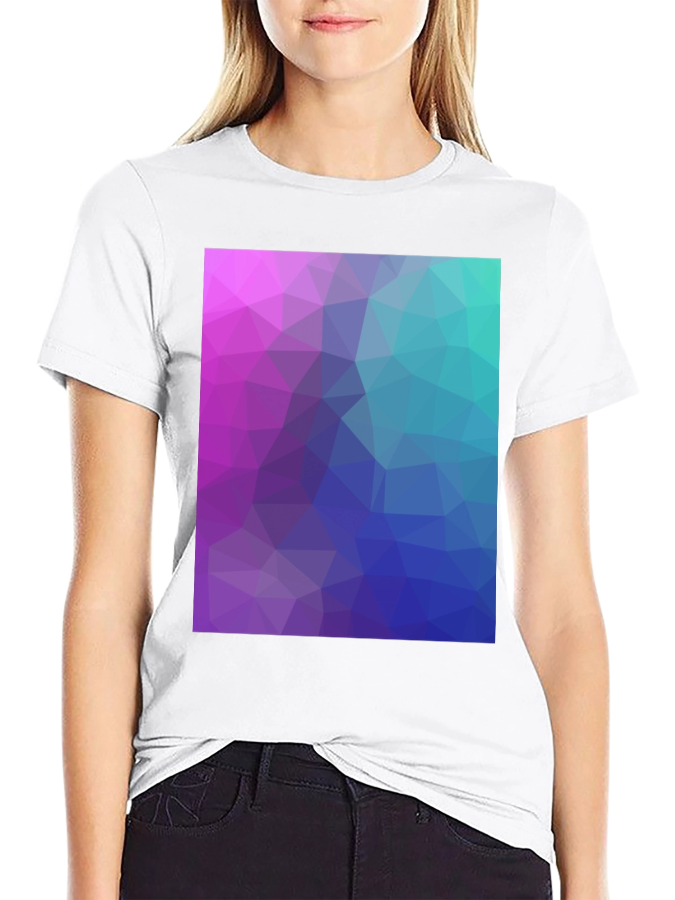 Geometric Triangle Print Black Crew Neck T-Shirt
