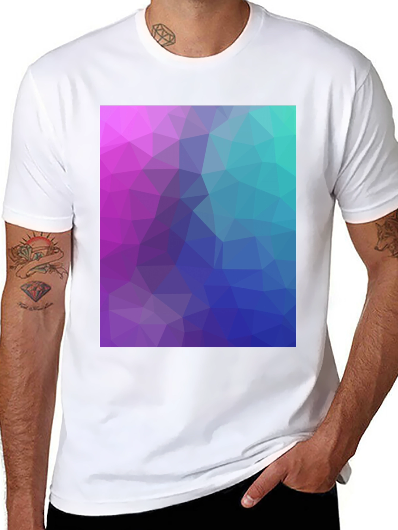 Geometric Triangle Print Black Crew Neck T-Shirt
