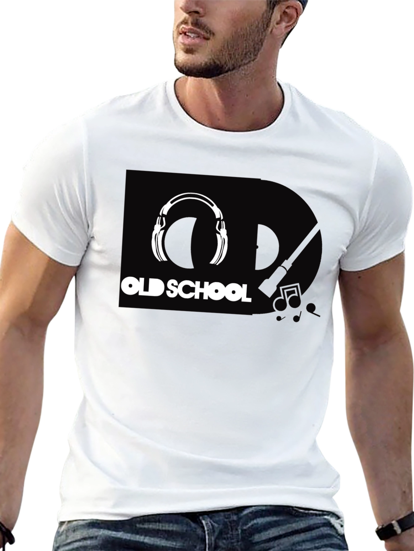 Old School Headphones Graphic Tee - Black Cotton T-Shirt