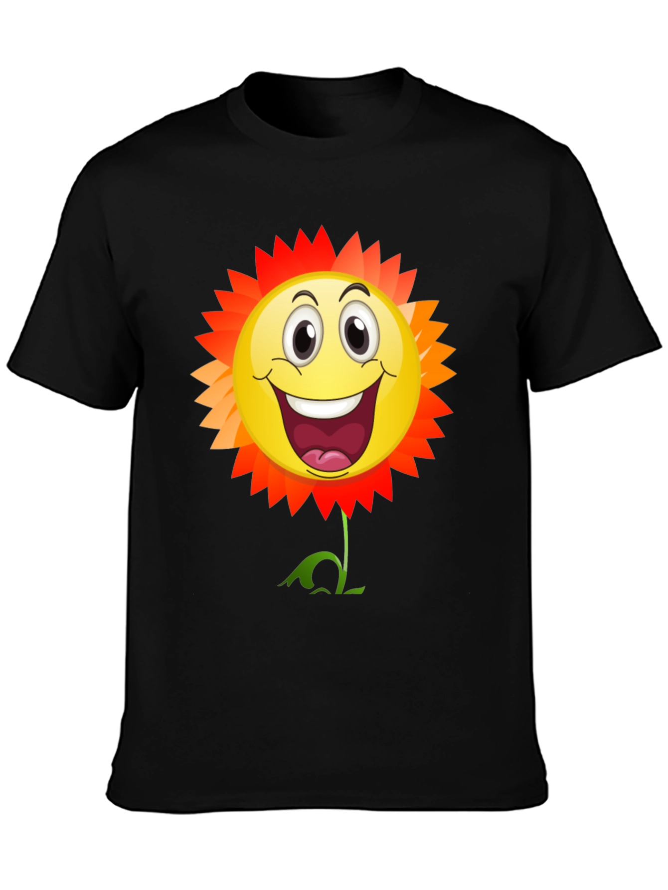 Smiley Flower Graphic T-Shirt - Black Cotton Tee