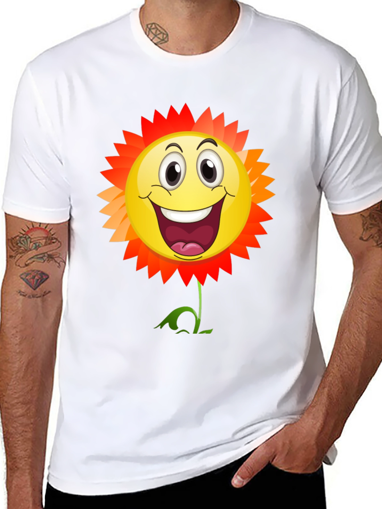 Smiley Flower Graphic T-Shirt - Black Cotton Tee