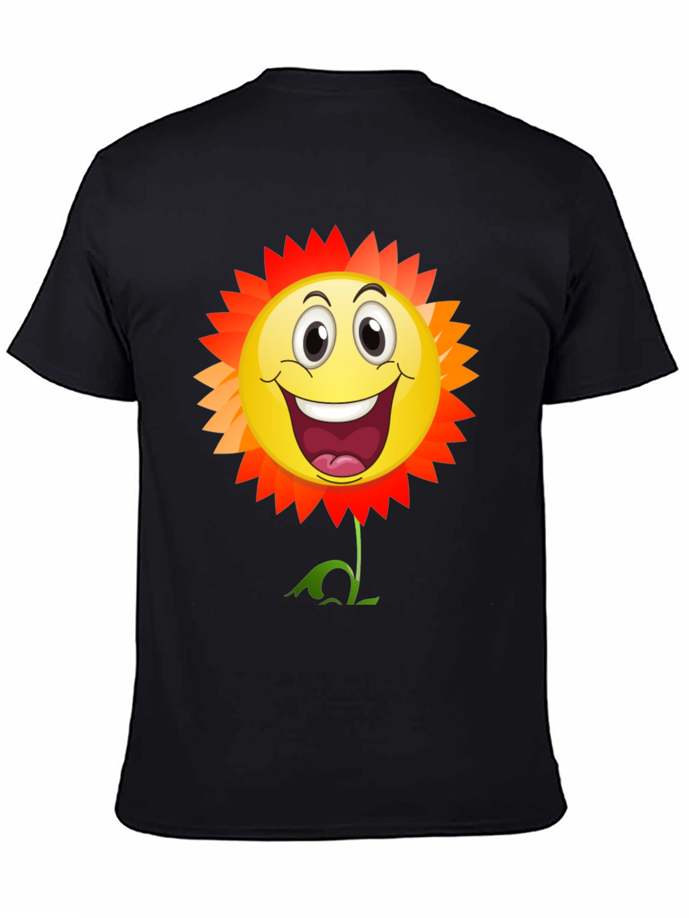 Smiley Flower Graphic T-Shirt - Black Cotton Tee