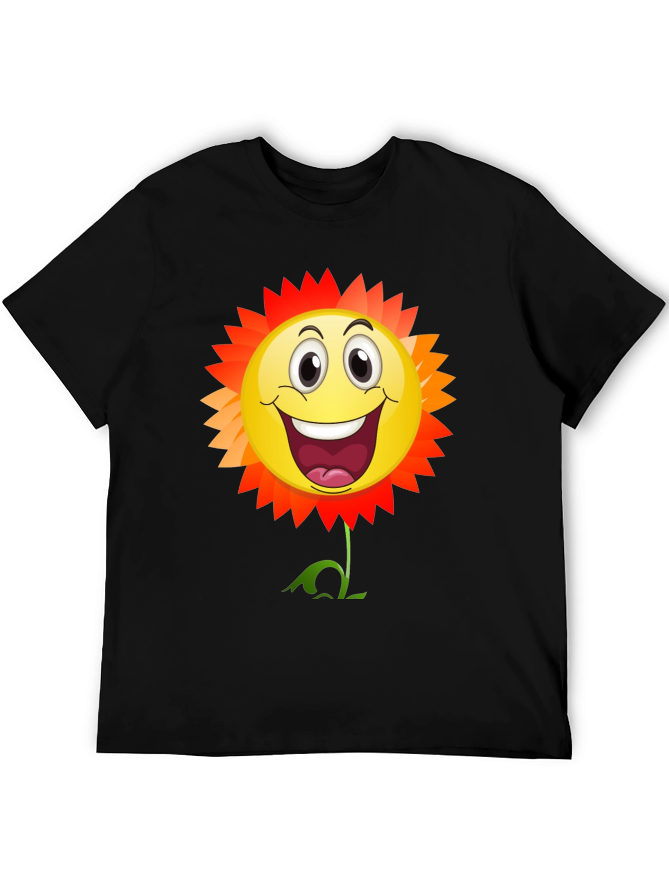 Smiley Flower Graphic T-Shirt - Black Cotton Tee