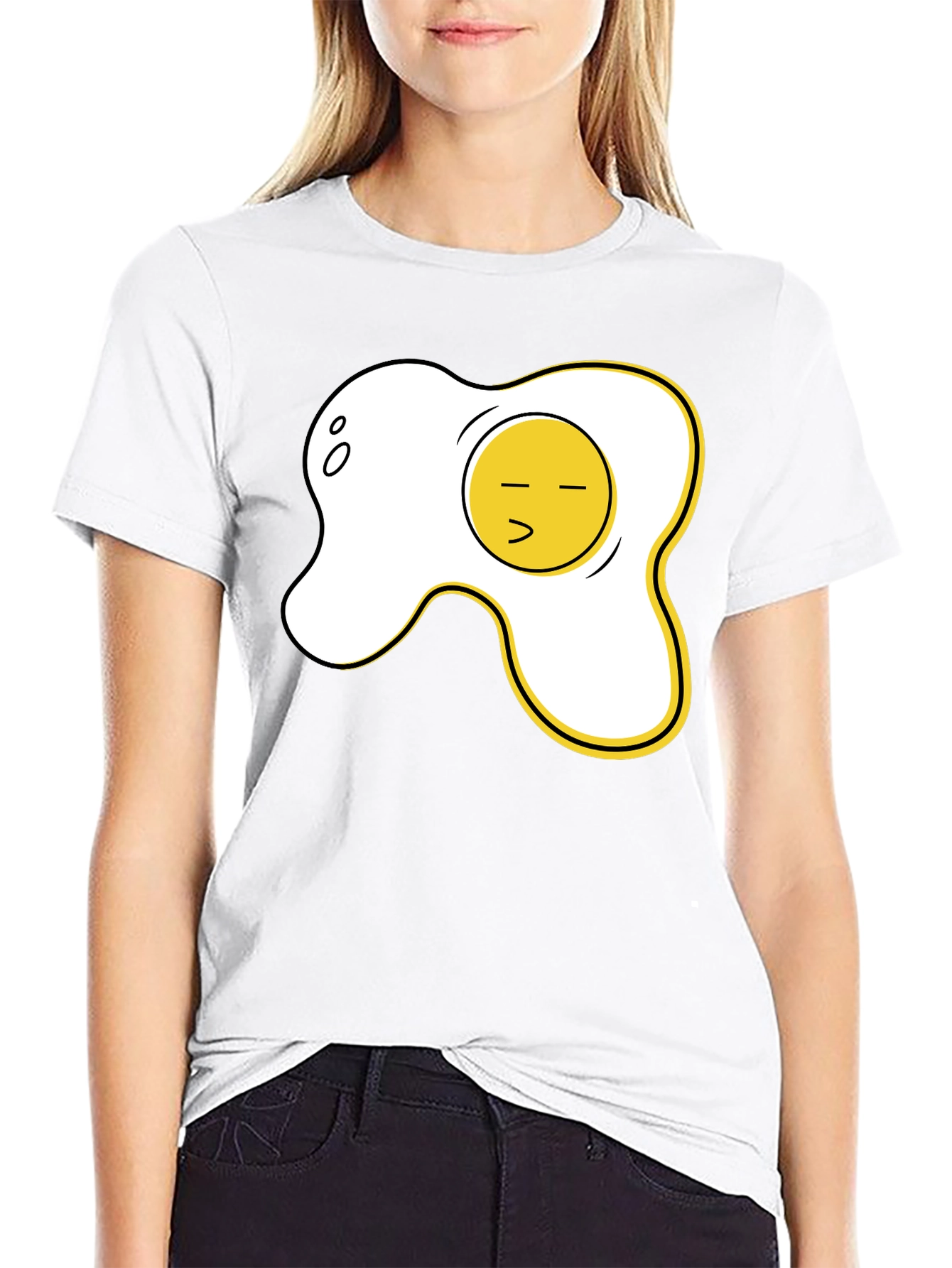 Funny Fried Egg Graphic Tee - Casual Black T-Shirt