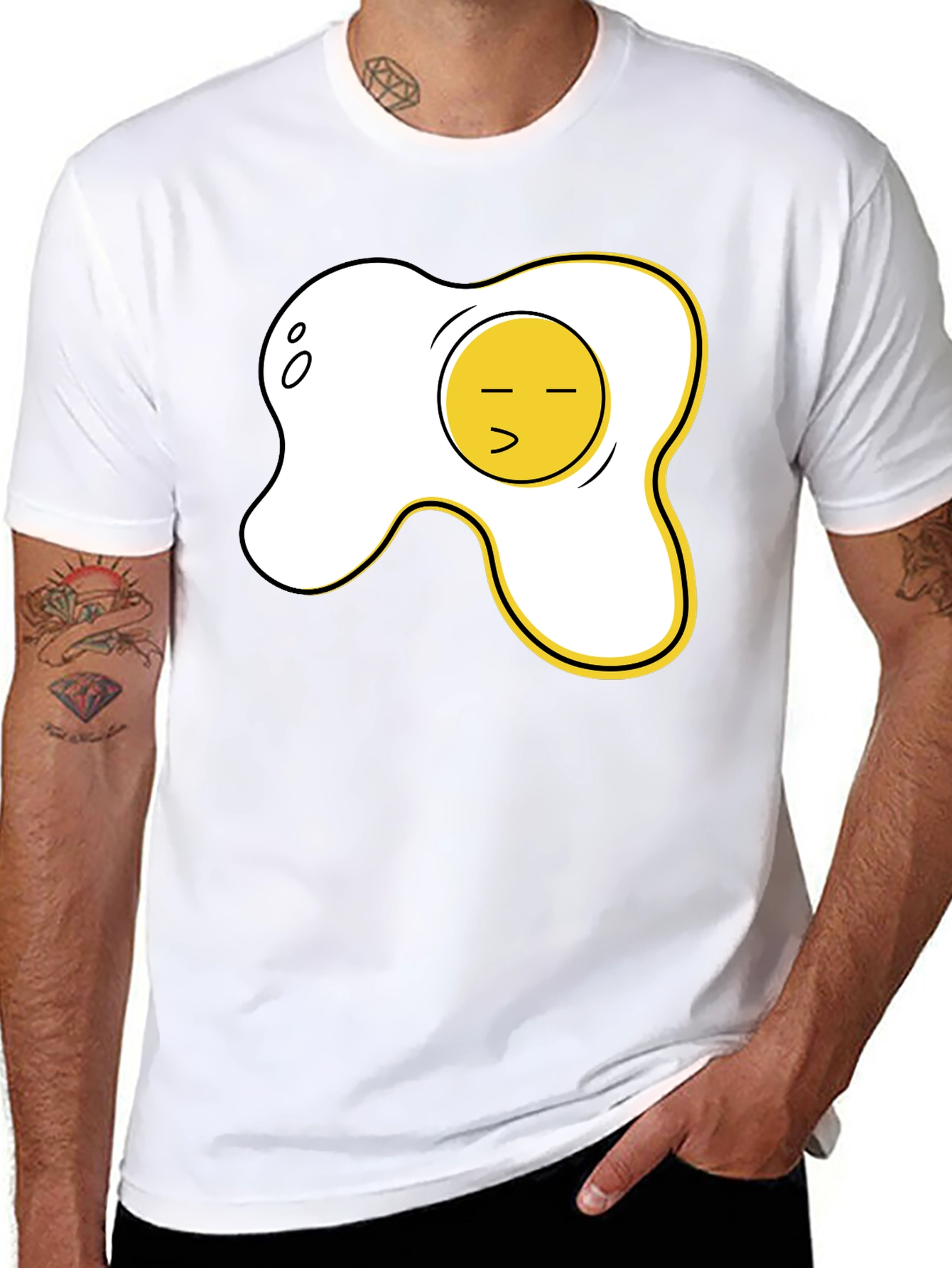 Funny Fried Egg Graphic Tee - Casual Black T-Shirt