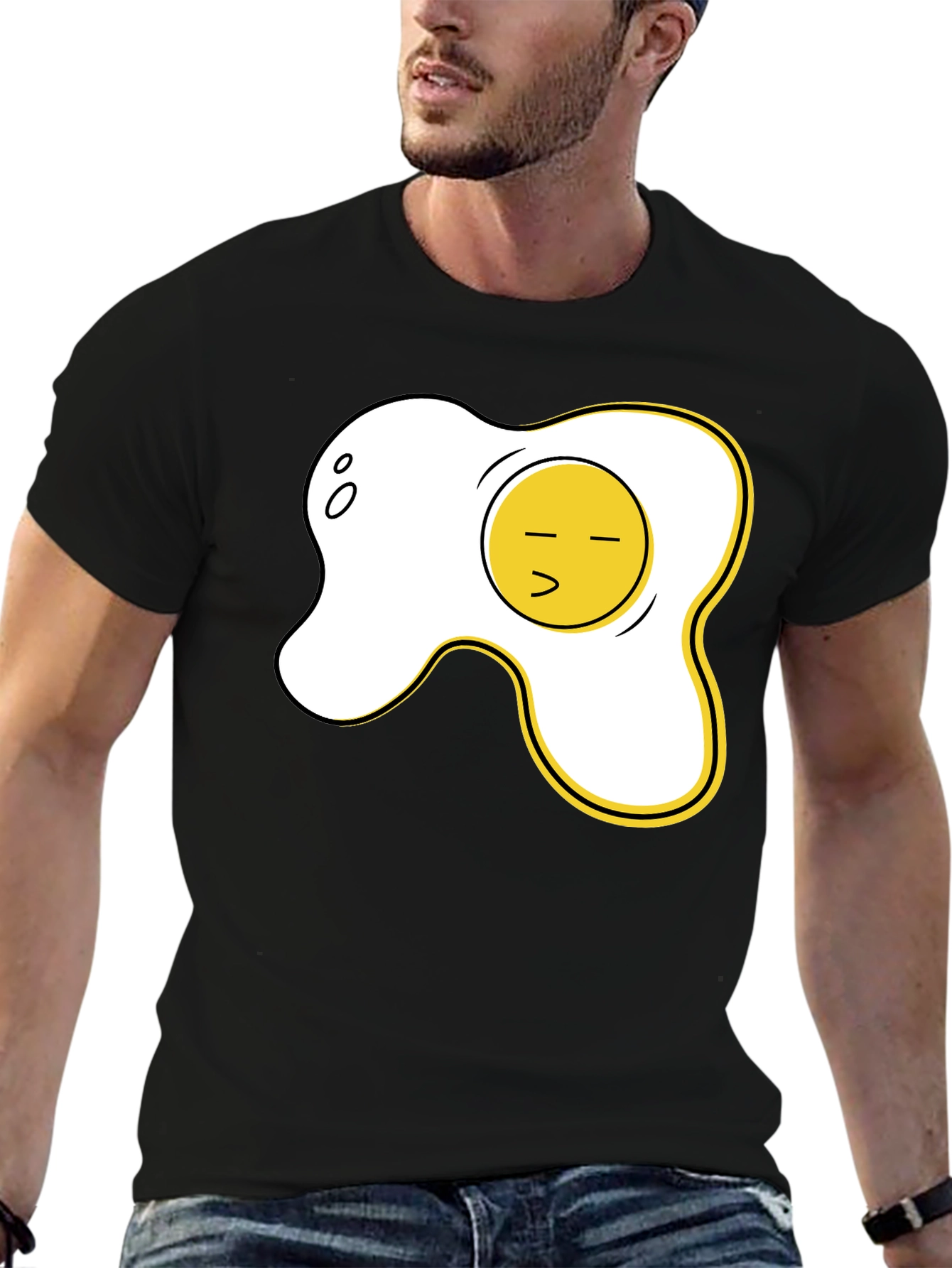 Funny Fried Egg Graphic Tee - Casual Black T-Shirt